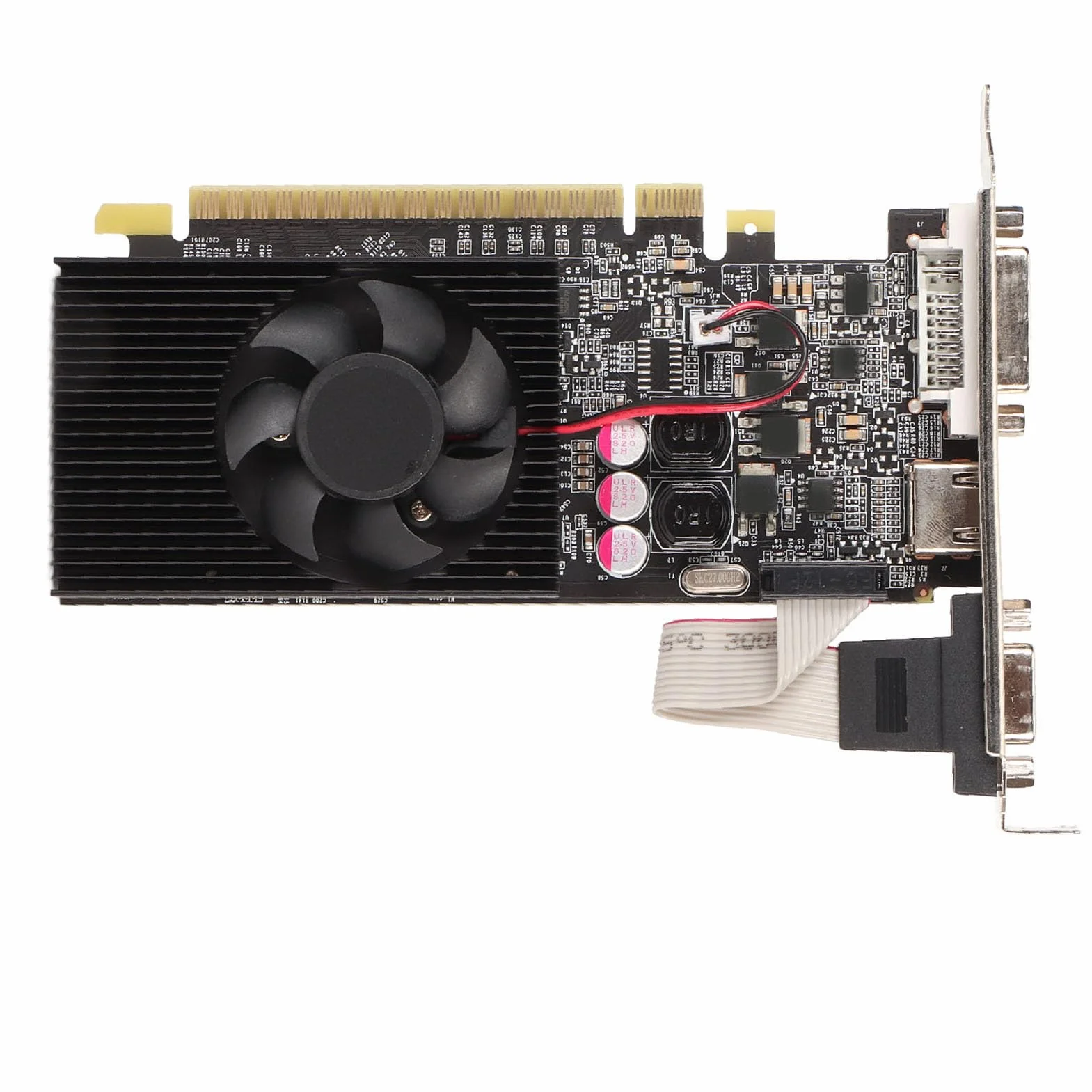 Karta Graficzna GT730 2 GB GDDR3 64-bitowa z Wentylatorem Chłodzącym, Obsługa Interfejsu Multimedialnego DVI I VGA HD, Karta Graficzna do Gier dla DirectX 11,10, Vista, 7, 8