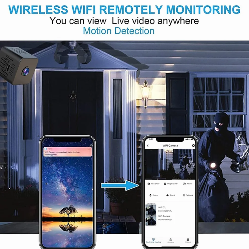 Mokeum Mini kamera szpiegowska, ukryta kamera 1080P o wysokiej rozdzielczości, szerokokątna, bezprzewodowa, inteligentna kamera WiFi, niania, kamera monitorująca bezpieczeństwo w domu, używana na