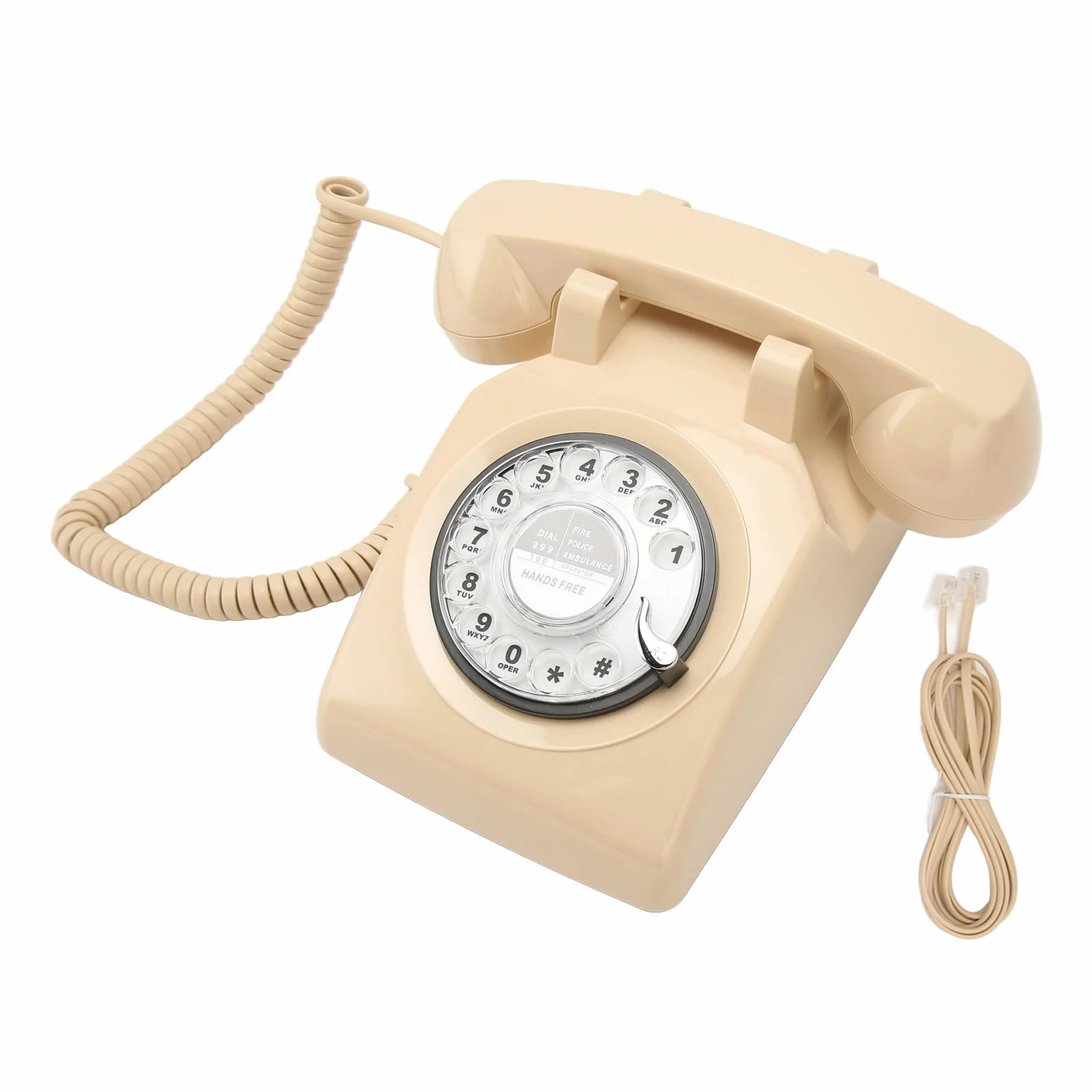 Ausla Telefon Obrotowy w Stylu Retro, materiał ABS, Dzwonek Mechaniczny, Telefon Stacjonarny w Stylu Vintage z łatwym Wybieraniem do Użytku w Biurze Domowym (Beżowy)