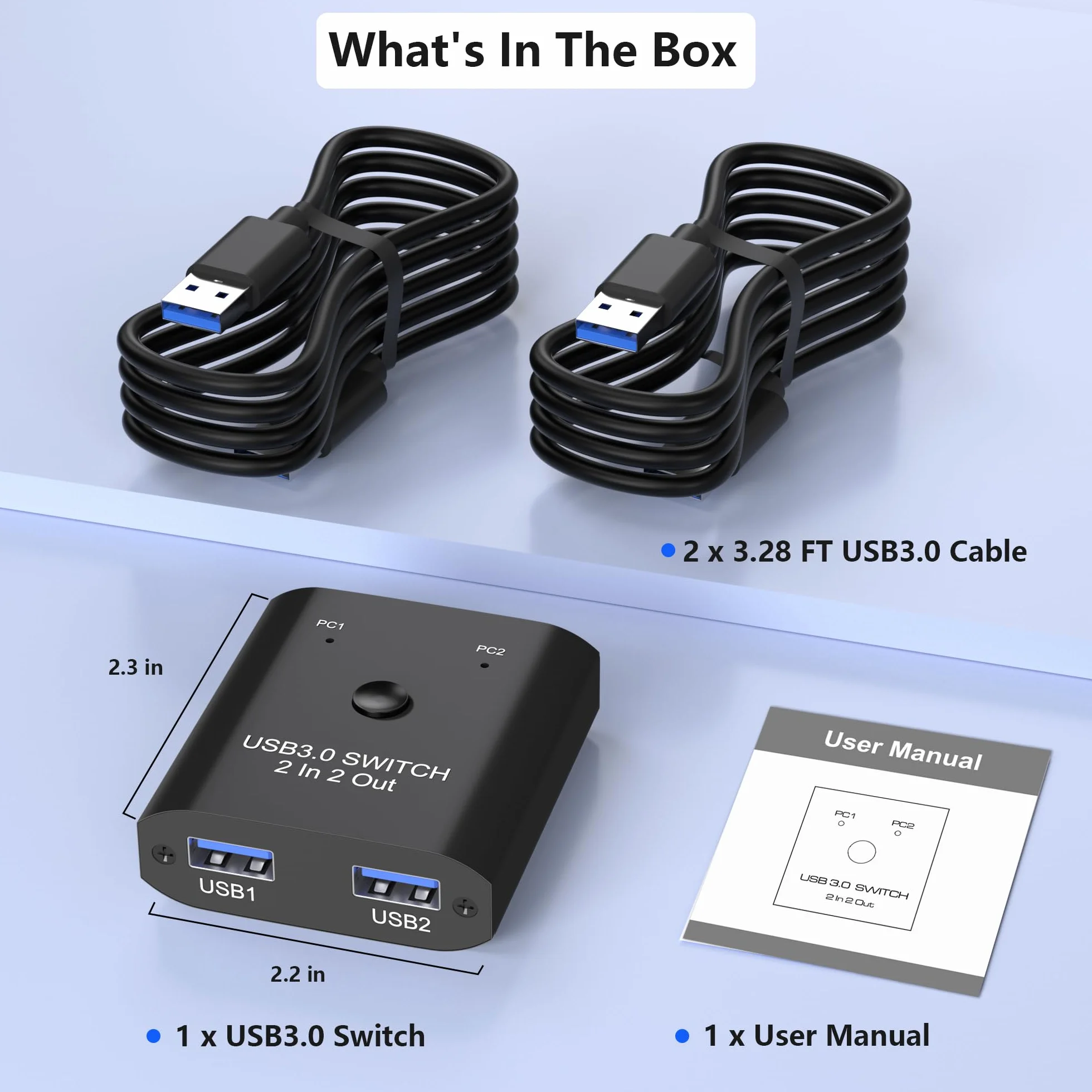 Przełącznik USB 3.0 2 w 2 wyjścia, przełącznik USB do 2 komputerów, do udostępniania klawiatury, myszy, drukarki, przełącznik udostępniania USB do Windows/Mac/Linux, 2-portowy przełącznik USB z 2