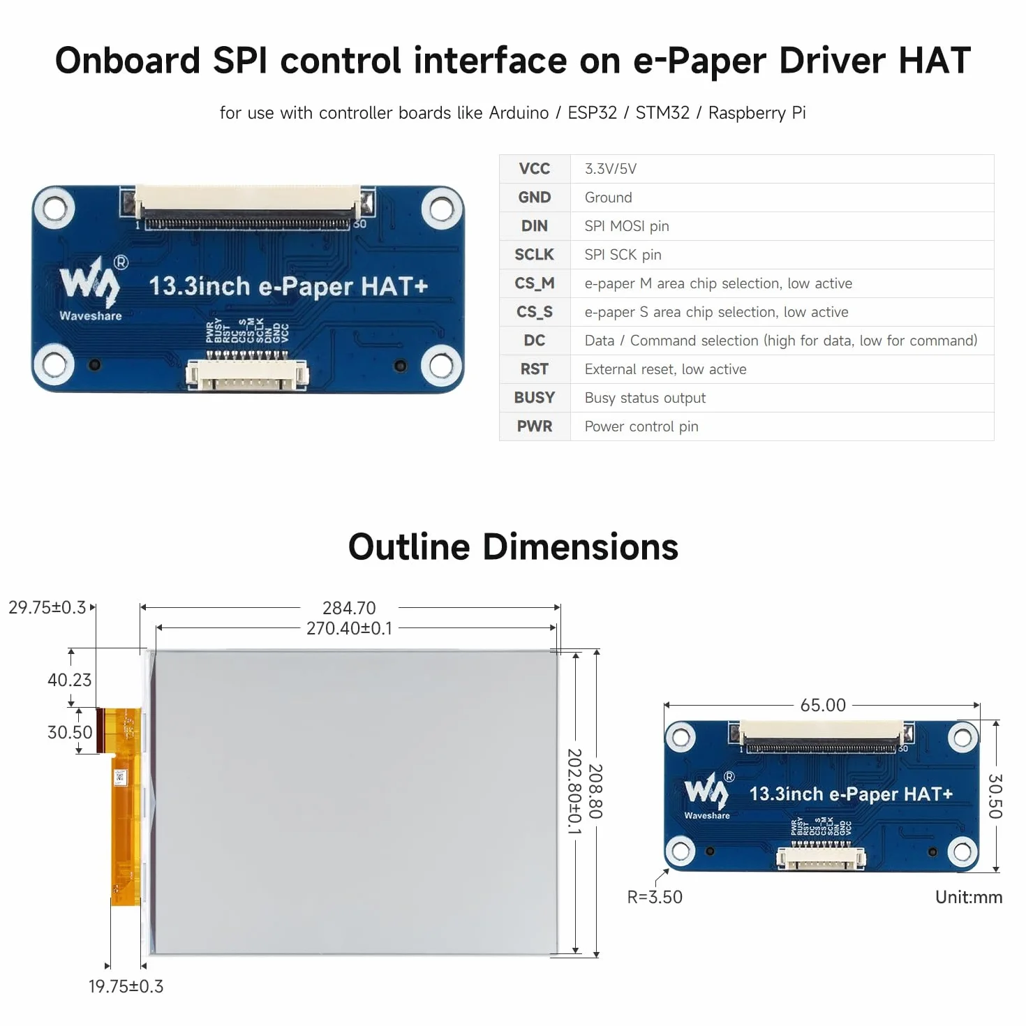 Waveshare 13.3inch E Ink Spectra 6 (E6) Full Color E-Paper Raw Display without Driver Board, 1600x1200 Pixels, SPI Communication, E-Ink Raw Display