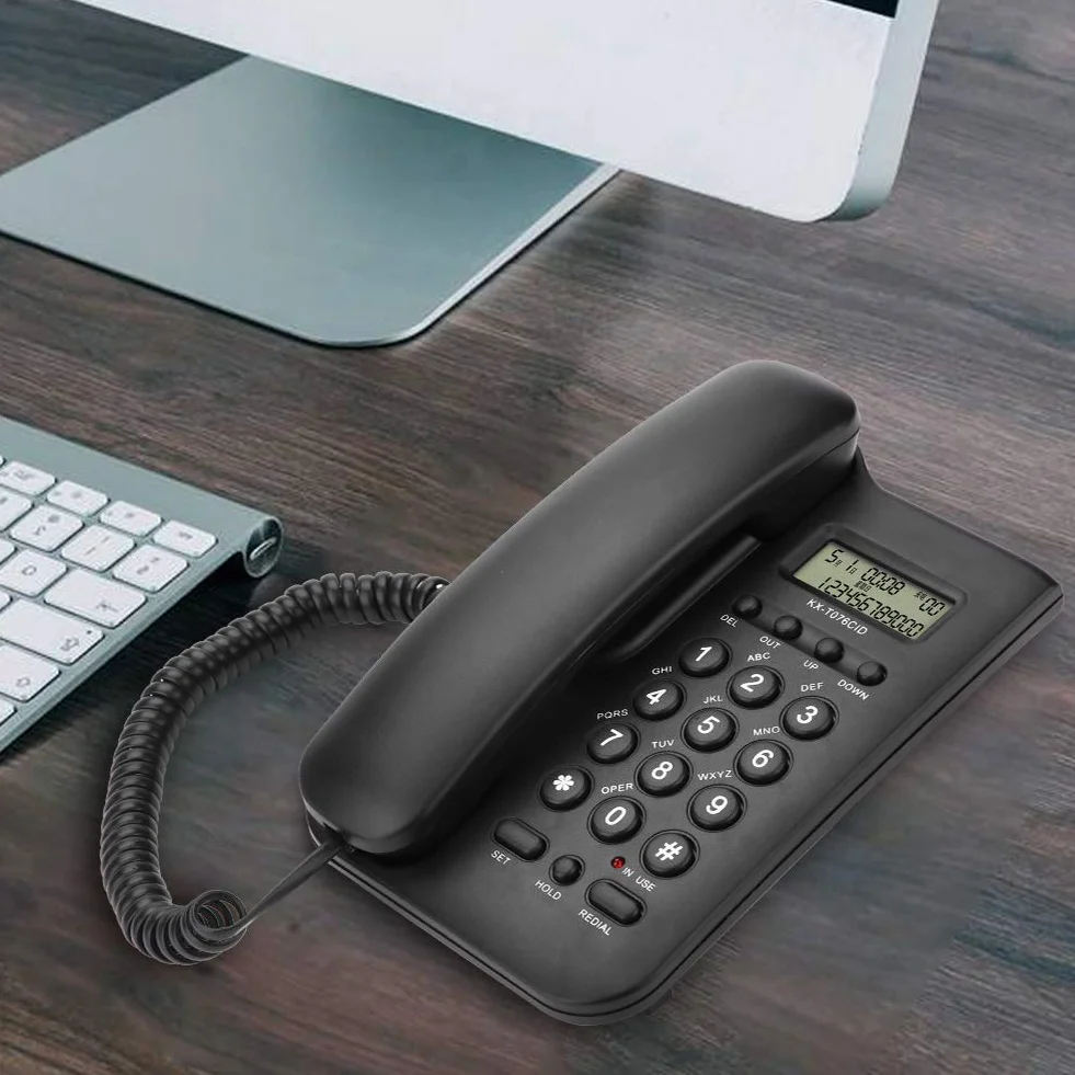 Telefon stacjonarny, telefon domowy, hotel, telefon przewodowy, biurko, ściana, biuro, telefon stacjonarny, podwójny system FSK/DTMF (czarny)