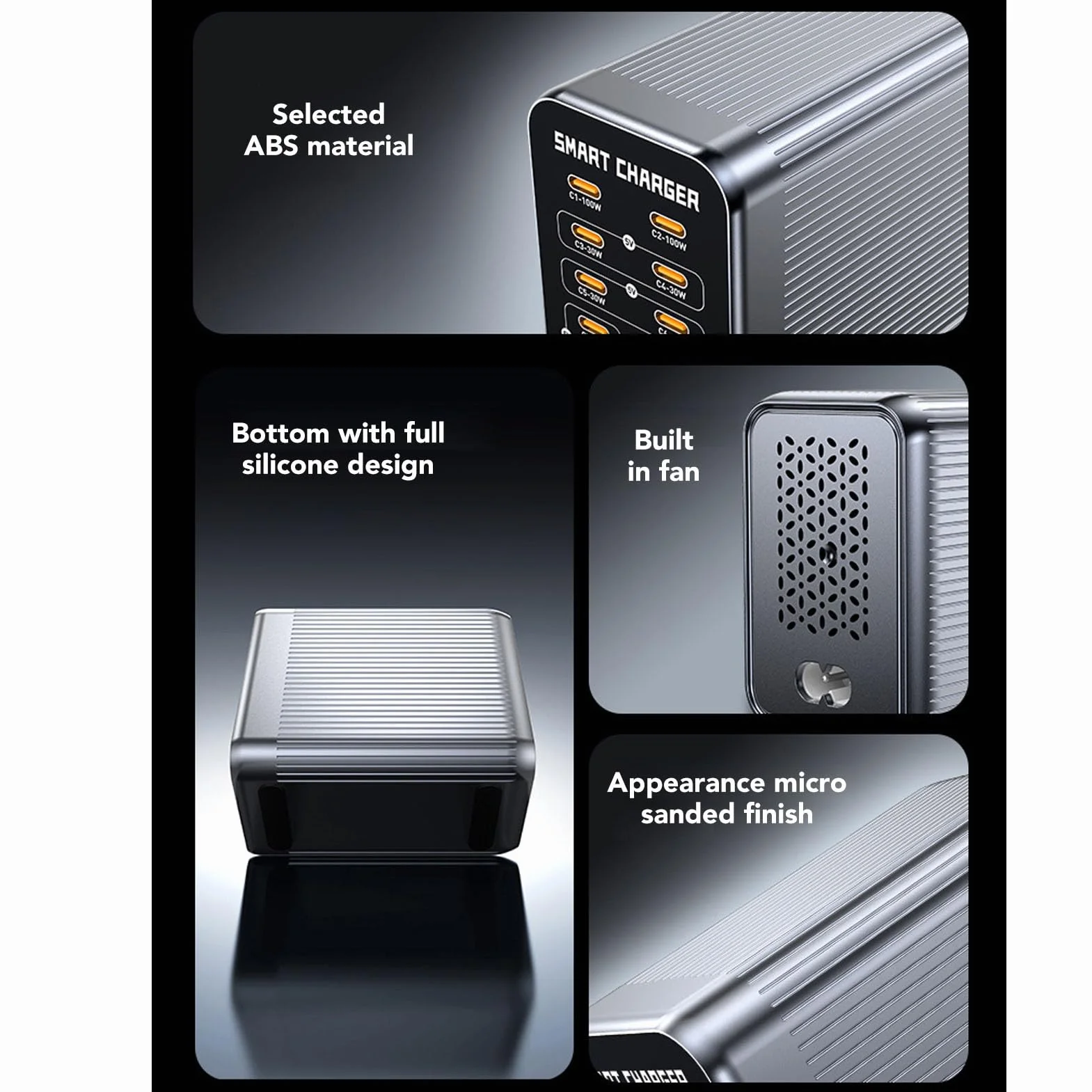 Cryfokt Stacja ładująca PD QC, Koncentrator Szybkiego ładowania 200 W, Technologia GaN, ładowarka Biurkowa 10 W 1, 2 Porty QC3.0/8 PD, 6-portowa ładowarka ścienna PD z Przewodem o (wtyczka UE)