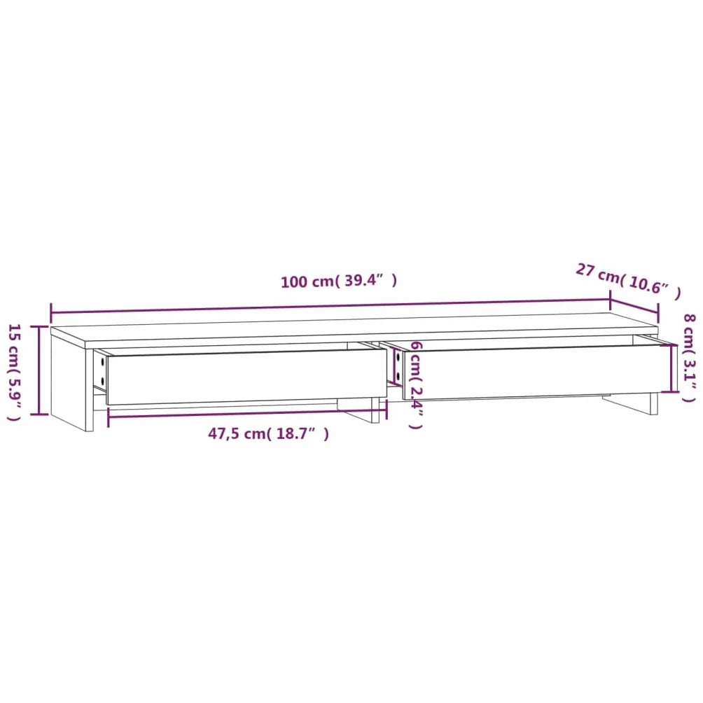 vidaXL Podstawka na monitor, 100x27x15 cm, lite drewno sosnowe, podkładka pod monitor, półki na klawiaturę, półki pod klawiaturę, półka na klawiaturę