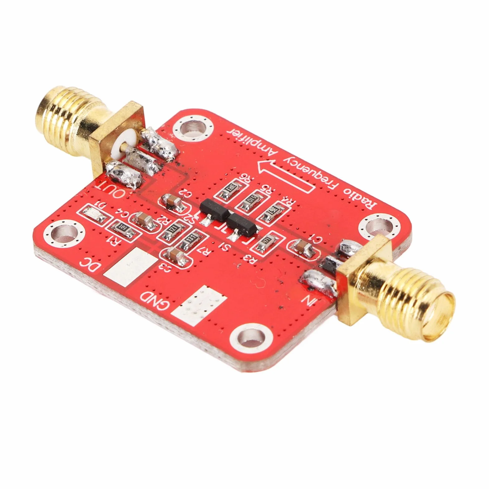 Wzmacniacz Szerokopasmowy RF 10 KHz–100 MHz, Wysokie Wzmocnienie, Niski Współczynnik VSWR, Napięcie +12 V i Prąd 30 MA, Wyjście P-1 10 DBm, Konstrukcja Bez Dławików, materiał