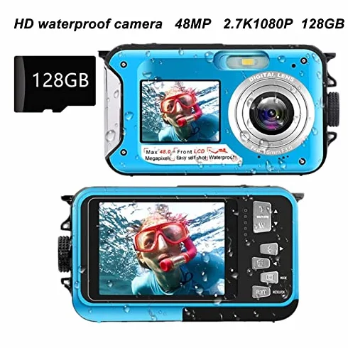 Aparat Cyfrowy, Podwójny Ekran Full HD 2.7K 48MP Wodoodporny Aparat Cyfrowy, 16-krotny Zoom Cyfrowy Przód Tył Podwójne Ekrany Wodoodporny Aparat Cyfrowy, dla Przyjaciół