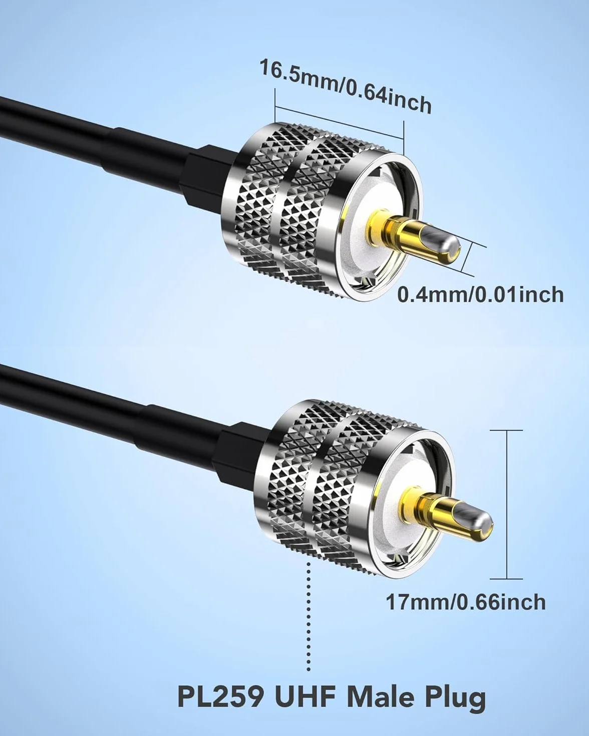 Kabel koncentryczny RG58, 9,1 m, kabel antenowy CB, PL259 UHF, męsko-męski, 50 Ohm, kompatybilny z tunerami, miernikami SWR, instalacjami Jeep Wrangler CB