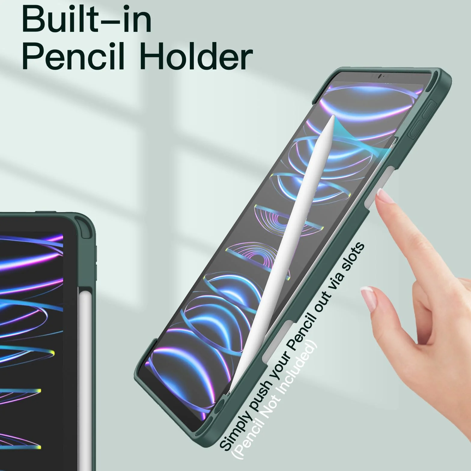 JETech Etui dla iPad Pro 11 Cala (2022/2021/2020/2018) z Pencil Uchwyt, Wyczyść Przezroczysty Tył Obudowa Slim Podstawkę Odporna na Wstrząsy Obudowa Tabletu Case (Mglisty Zielony)