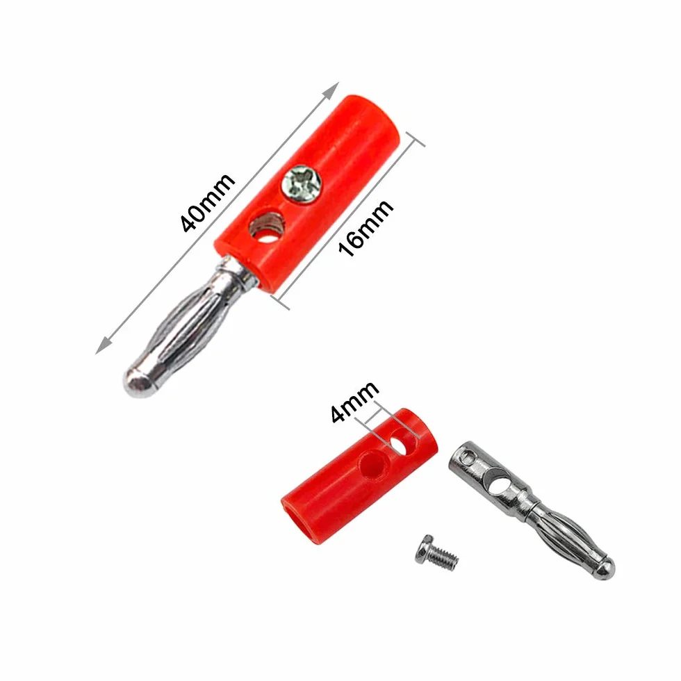 50 szt. 4 mm wtyczka bananowa, niklowane złącze bananowe, adapter złącza bananowego bez lutowania, do głośnika, odbiornika audio/wideo (czerwony, czarny)