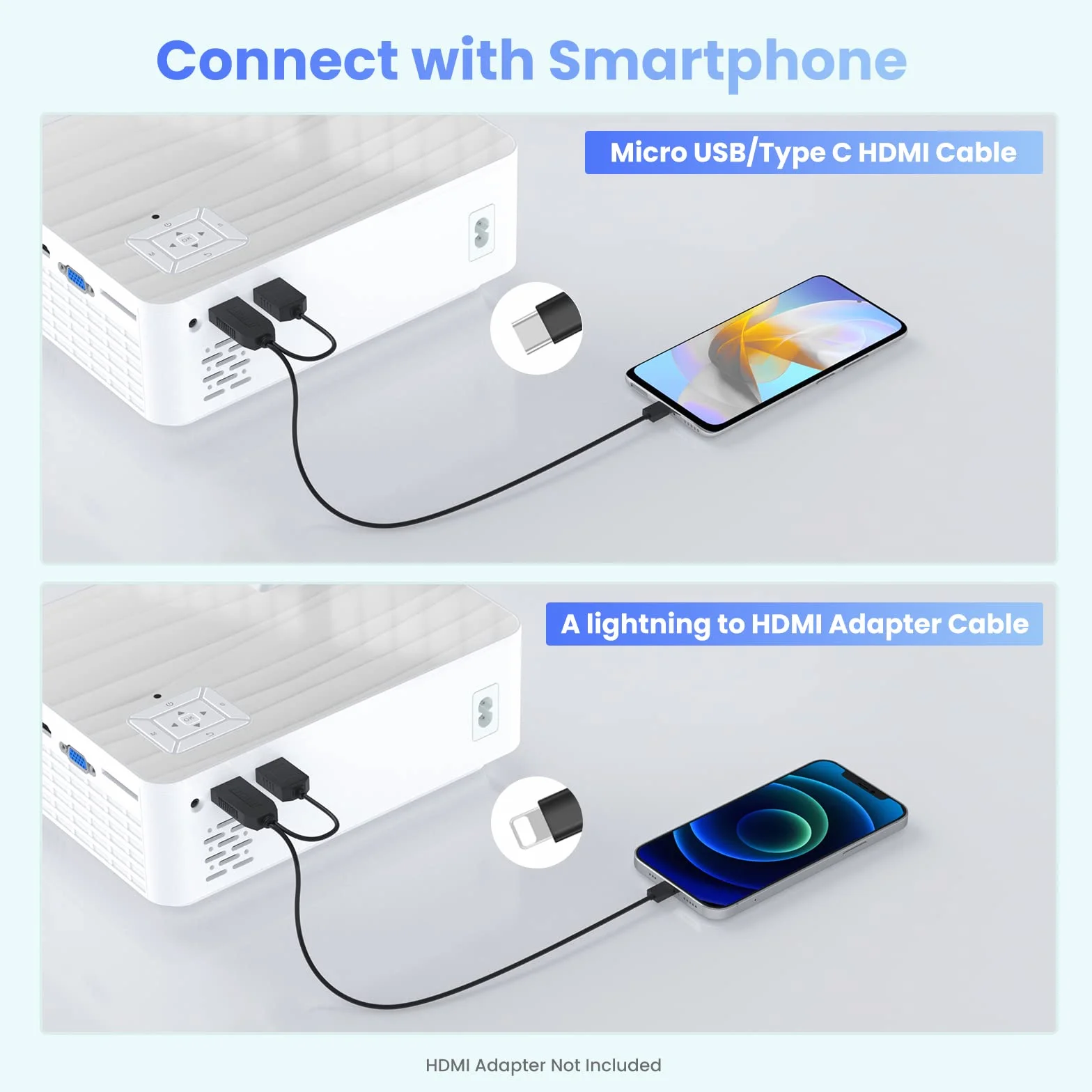 Projektor, Mini Projektor Natywny 1080p 4K Projektor 9500 Lumenów Bluetooth 5.1 Multimedialny Projektor Kina Domowego z Ekranem 100" Kompatybilny z HDMI/USB/AV/Smartfonem/Padem/TV Box/Laptopem