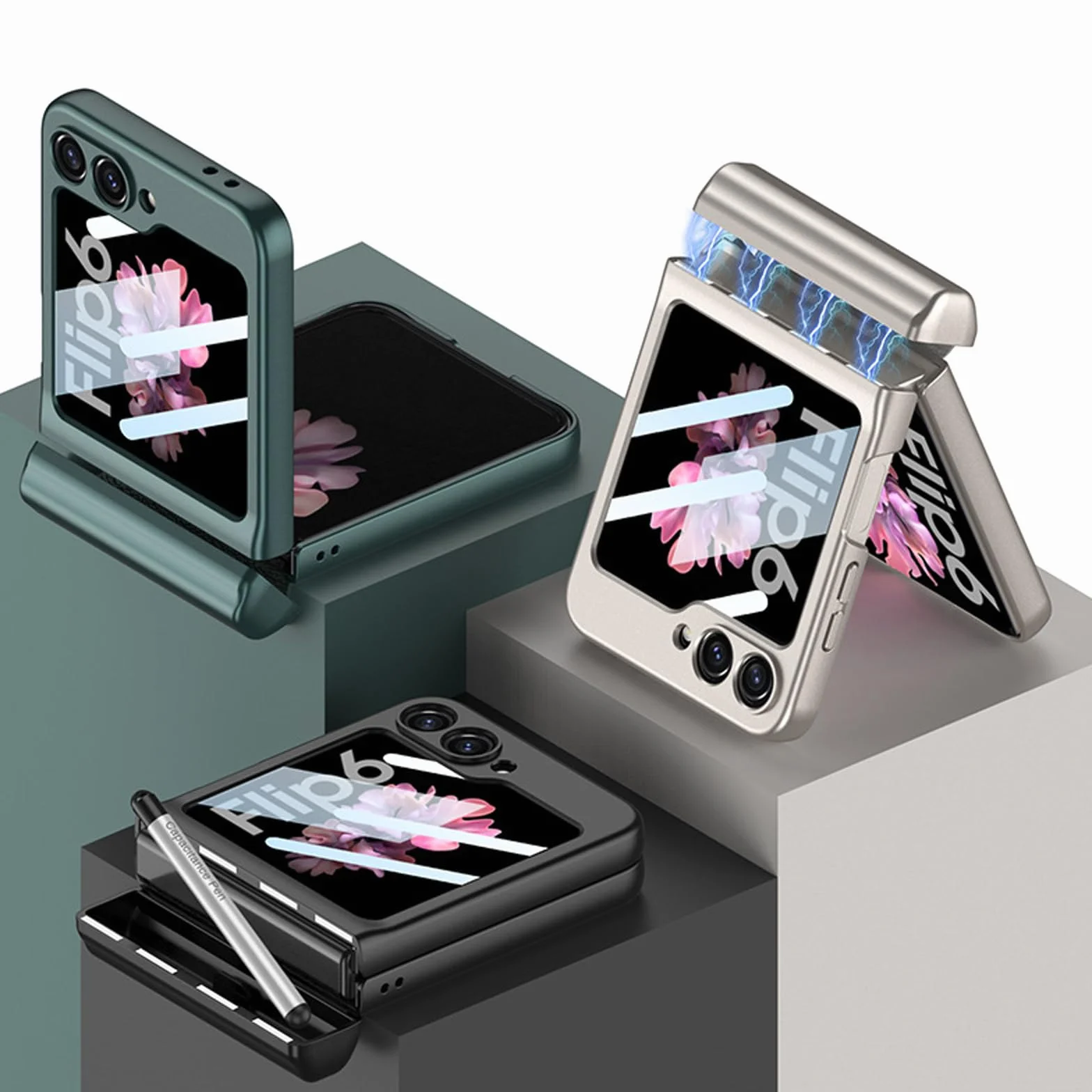Etui do Samsunga Galaxy Z Flip 6, uchwyt S-Pen z magnetycznym zawiasem, wszechstronne etui na telefon komórkowy z etui ochronnym na ekran ze szkła hartowanego, czarne