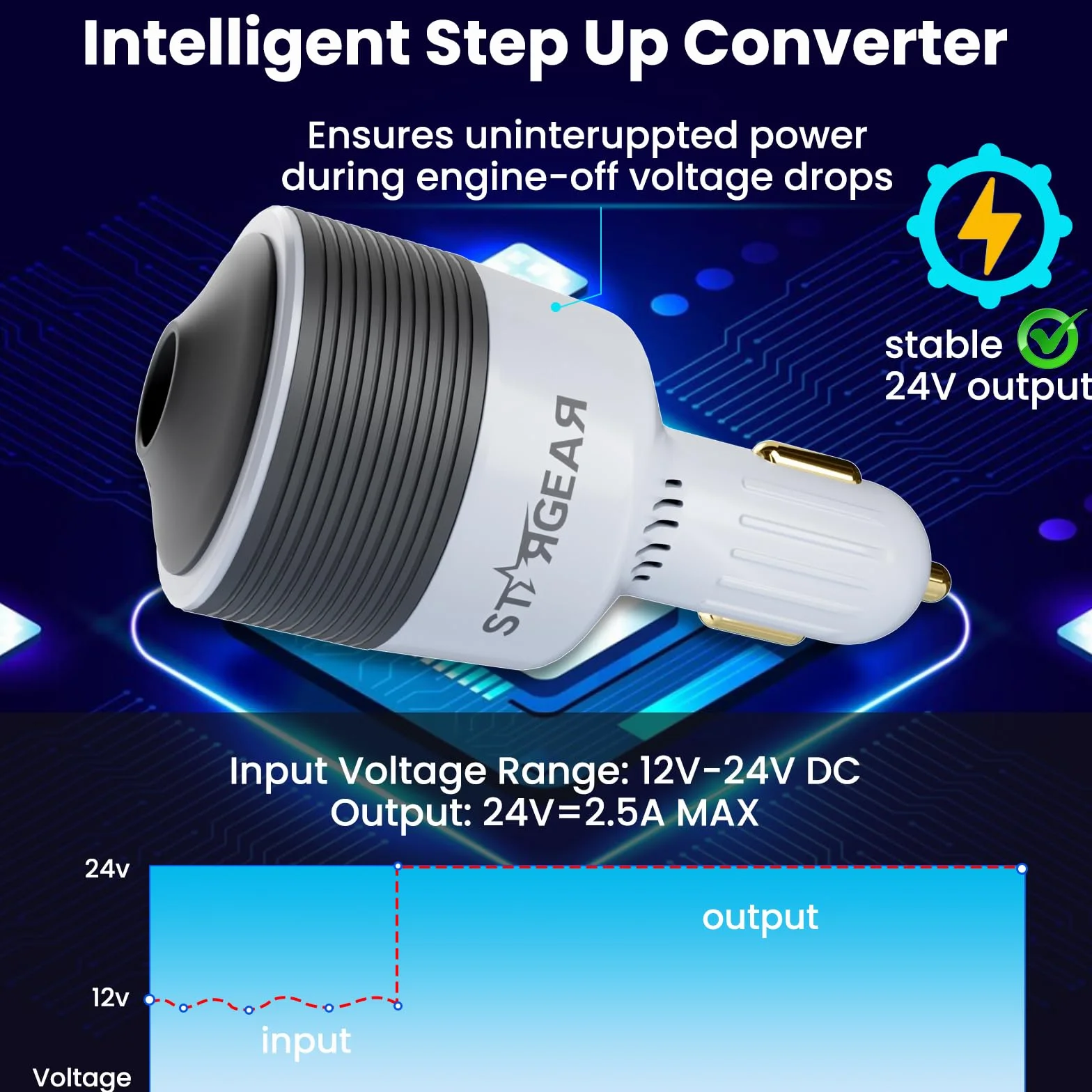 Starlink Mini adapter samochodowy 12 V na 24 V DC Step Up z adapterem do zapalniczki samochodowej 60 W, adaptery Starlink Mini 12 V obsługuje oficjalne adaptery 16 AWG, 30 m, idealny do