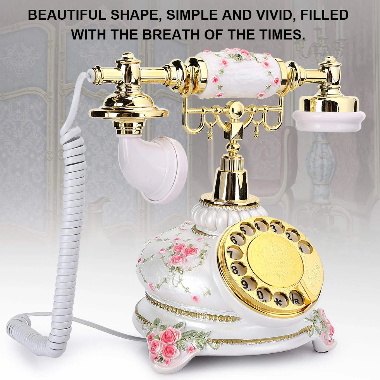 Socobeta Retro telefon obracający się szyba antyczna telefon w stylu dworkowym vintage telefon stacjonarny do domu biura hotelu