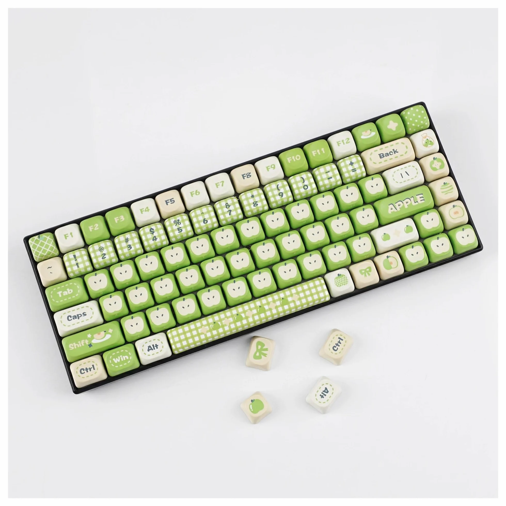 Red Green Apple MOA PBT Dye Sub Keycaps for 61/68/75/87/98/104/108 MX Keyboard, Soft Lightweight(97 Keys Green)