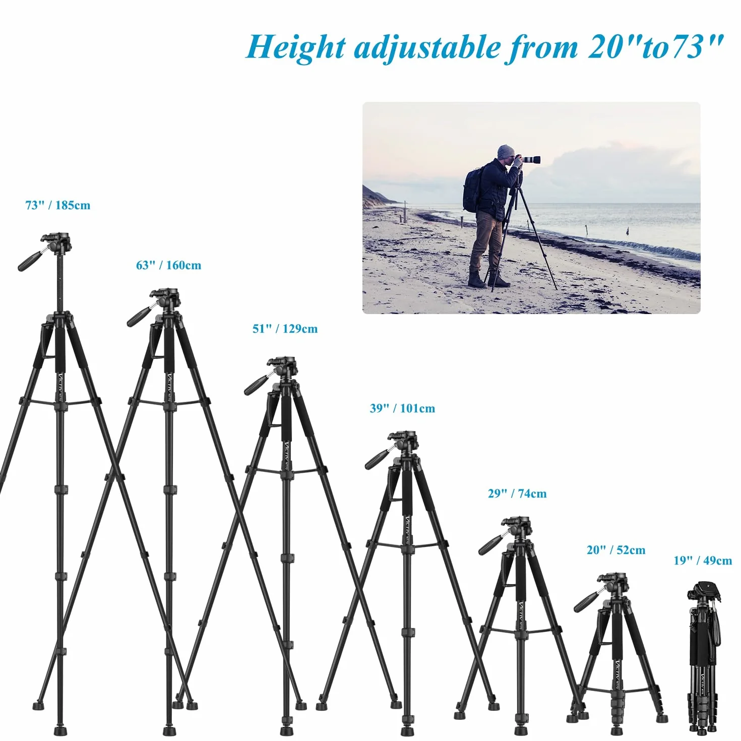 Statyw do aparatu do smartfona, Victiv 185 cm lekki statyw ze stopu aluminium, z wyjmowaną 3-drożną głowicą panelu, kompatybilny z kamerą Canon DSLR Nikon (nowy ulepszony)