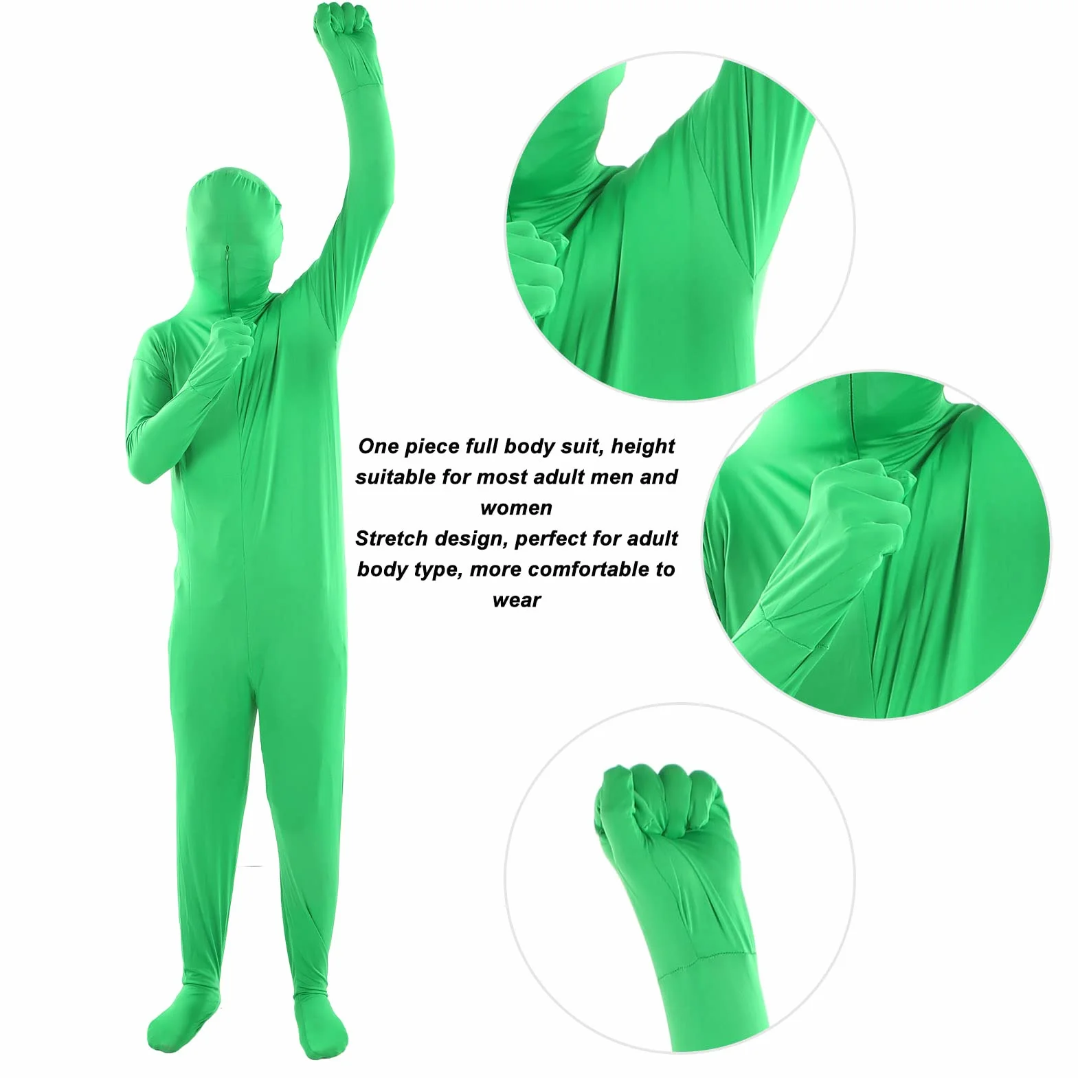 Body z Zielonym Ekranem Chromakey Body Suit Całe Ciało Split Design Znikający Mężczyzna do Fotografii Film Film Efekt Fotograficzny, Unisex Stretch Kostium dla Dorosłych Dopasowany do(180cm)