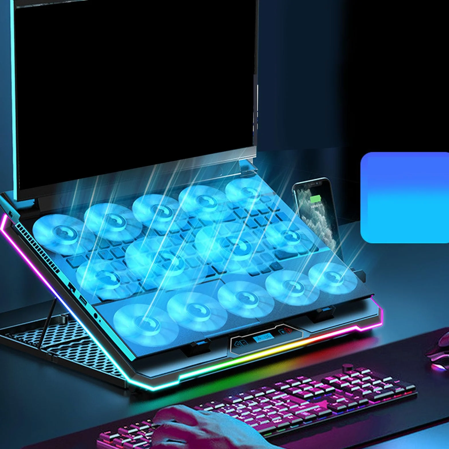 PUSOKEI Podkładka Chłodząca Adaptera 3C |8 Poziomów Wysokości dla 12–19 Laptopów (14 fanów)