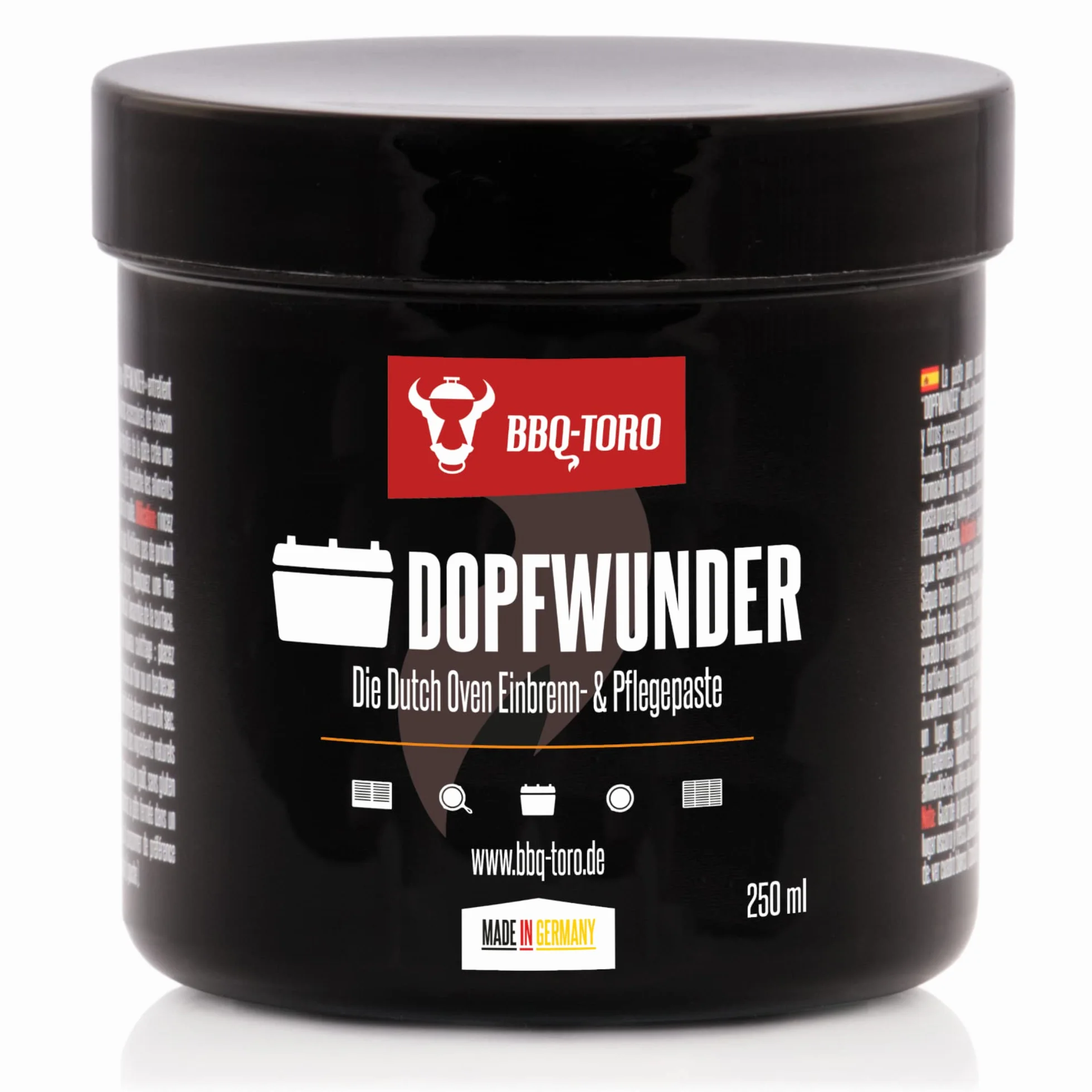 BBQ-Toro DOPFWUNDER Ciasto do pieczenia holenderskiego | 250 ML | Pasta do pielęgnacji akcesoriów żeliwnych