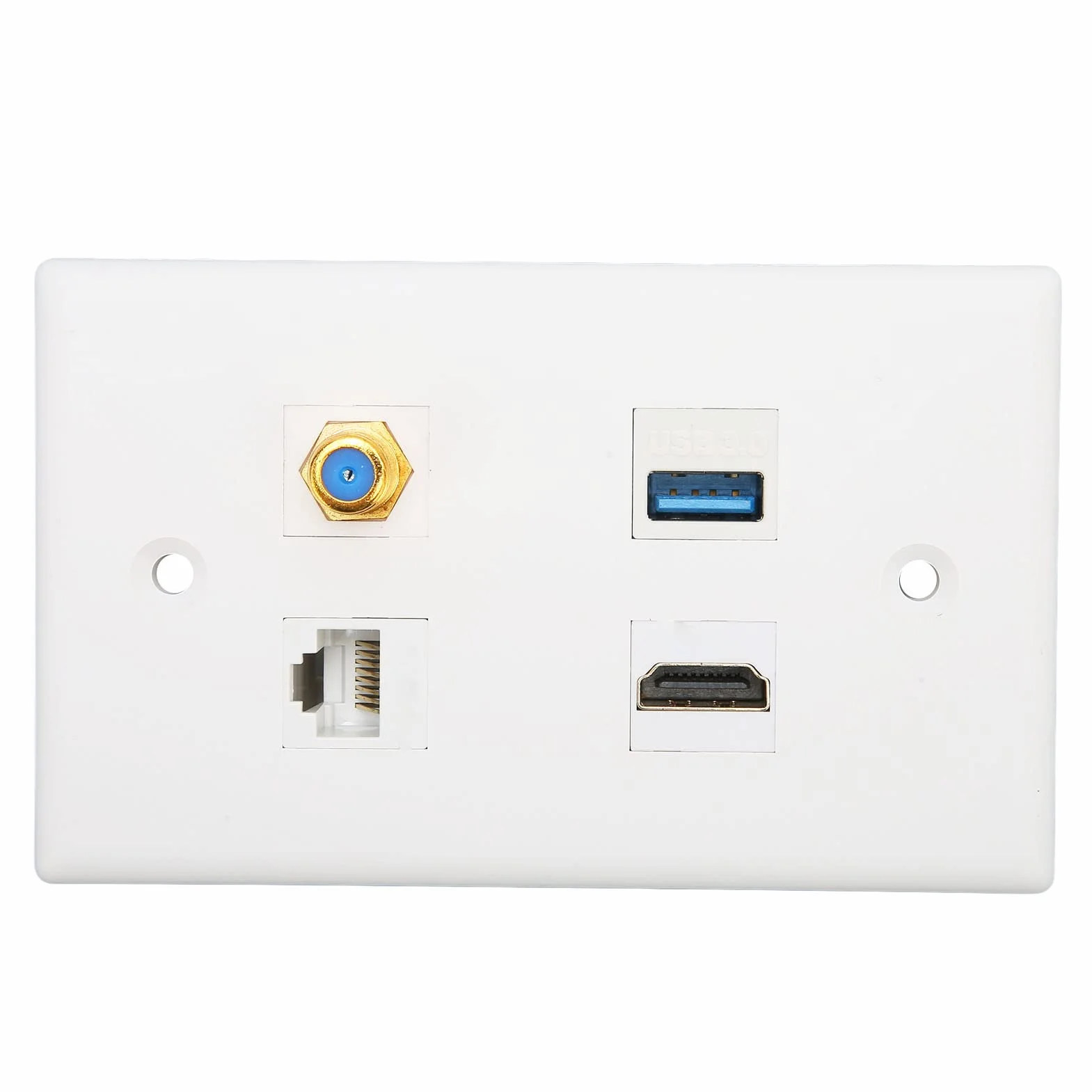 4-portowa Płyta ścienna HDMI, Wielofunkcyjna Płyta ścienna z Portami HDMI, Typu F, USB3.0, Cat6, Portem Ethernet RJ45 do Telewizora HDTV, Odtwarzacza Wideo, Projektora, Komputera Itp.