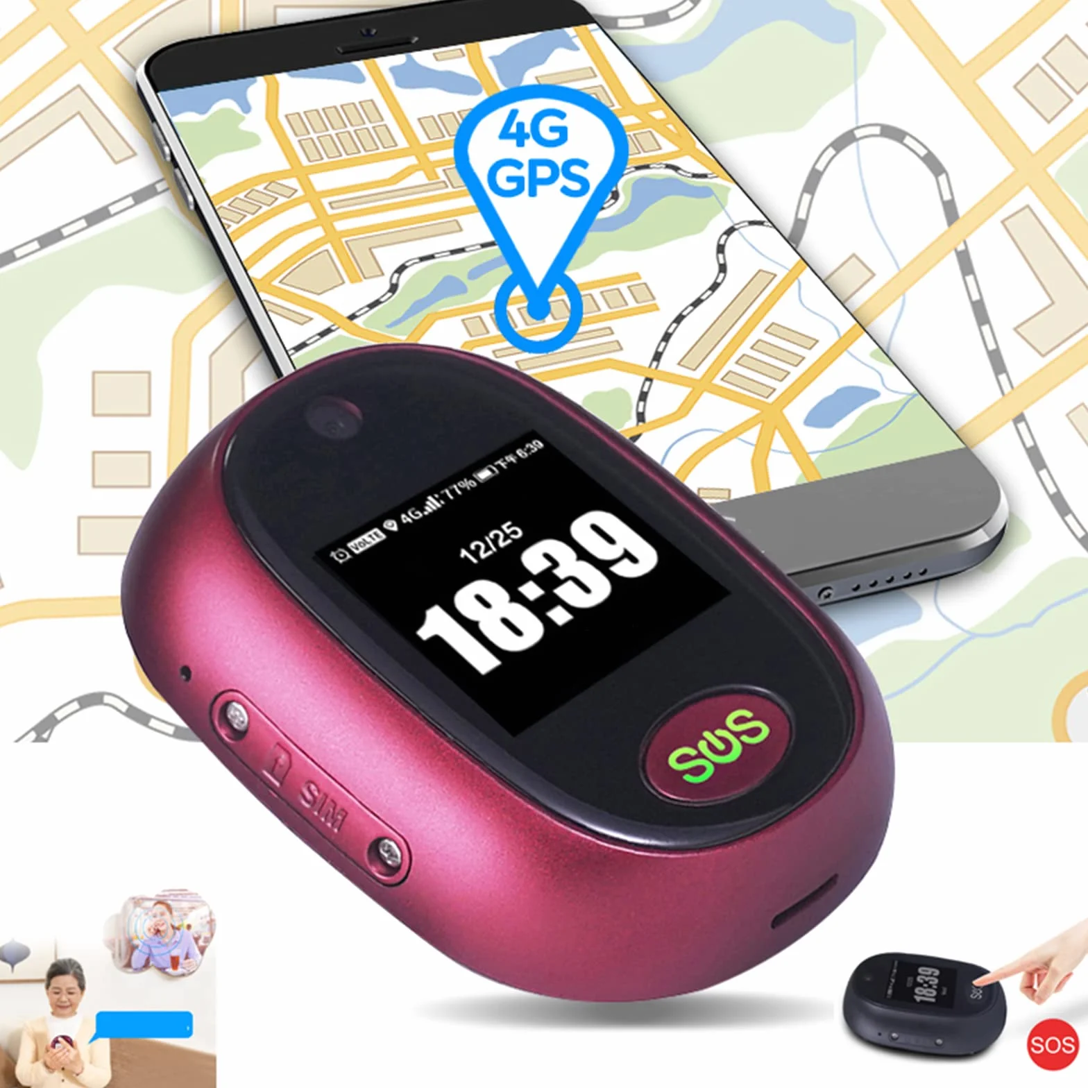 Urządzenie śledzące GPS dla osób starszych z przyciskiem alarmowym SOS, lokalizacją dzwonka, budzikiem i ogrodzeniem bezpieczeństwa, osobisty lokalizator 4G do leczenia choroby Alzheimera
