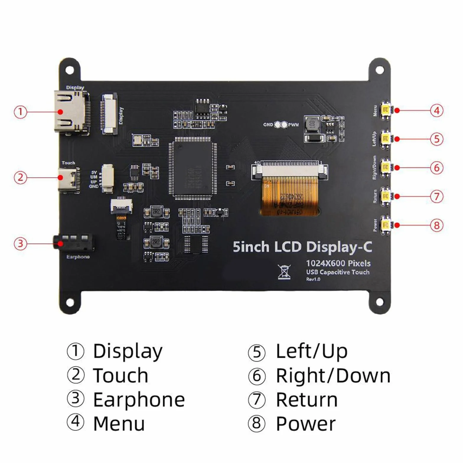 5-calowy ekran dotykowy panel monitora LCD pojemnościowy dotykowy 1024x600 dla 5 3B+ 4B konsola do gier