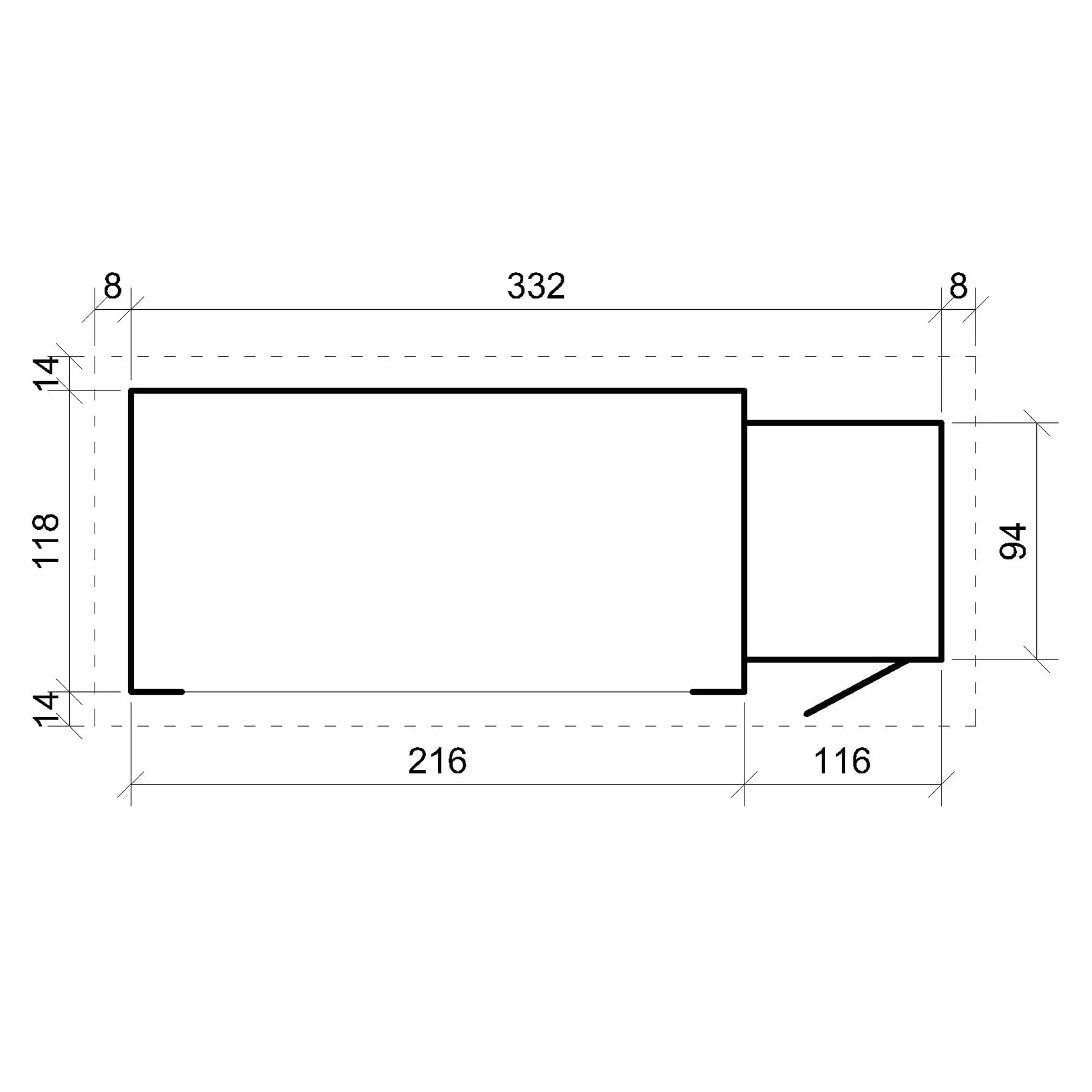TIMBELA Drewniana szopa ogrodowa M205 – domek ogrodowy z regałem na drewno opałowe – domek ogrodowy z drewna szer. 344 x dł. 146 x wys. 199 cm / 3,64 m2 – szopa ogrodowa z wodoodpornym dachem –