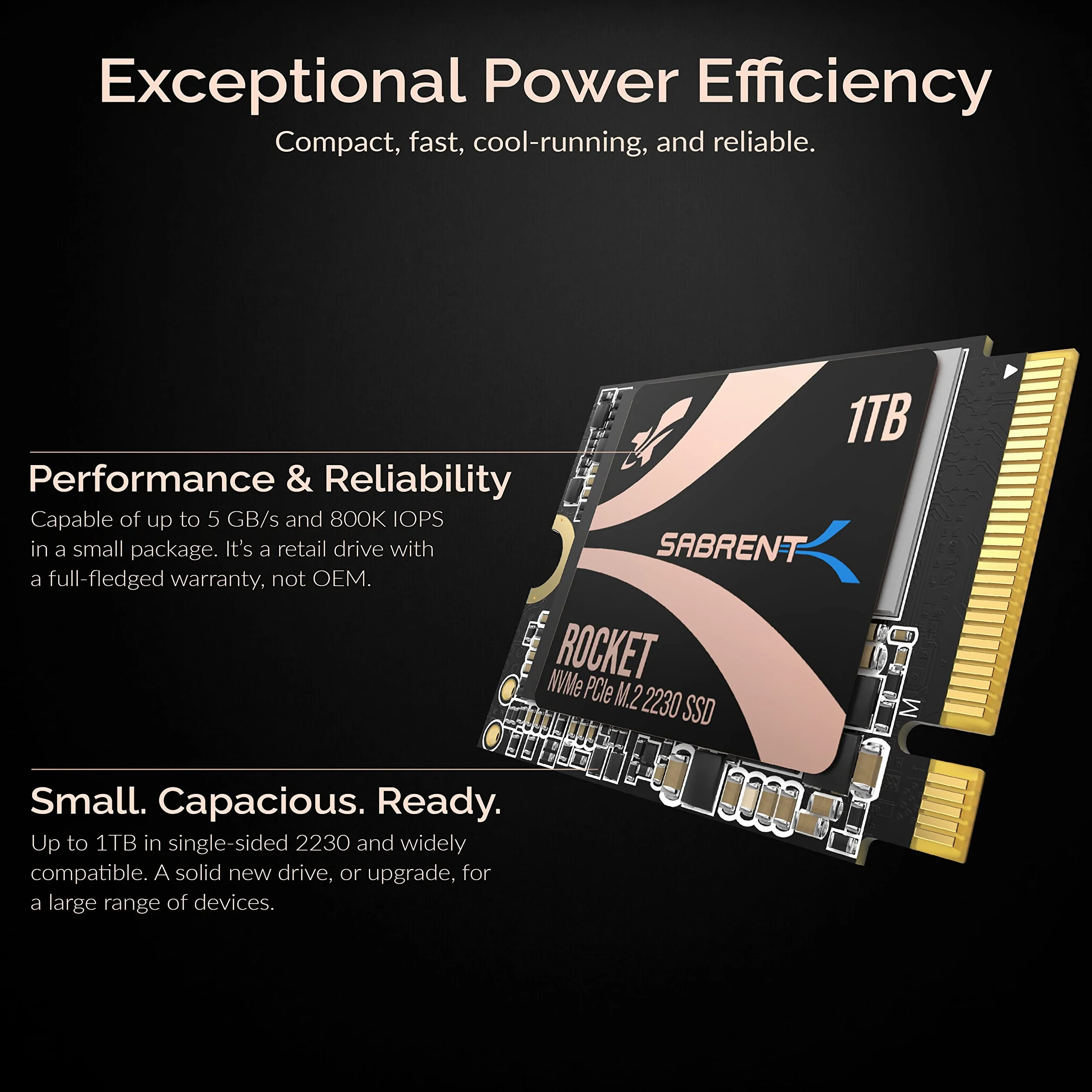 Sabrent Rocket SB-2130-1TB Dysk Ssd, Czarny, 1 TB