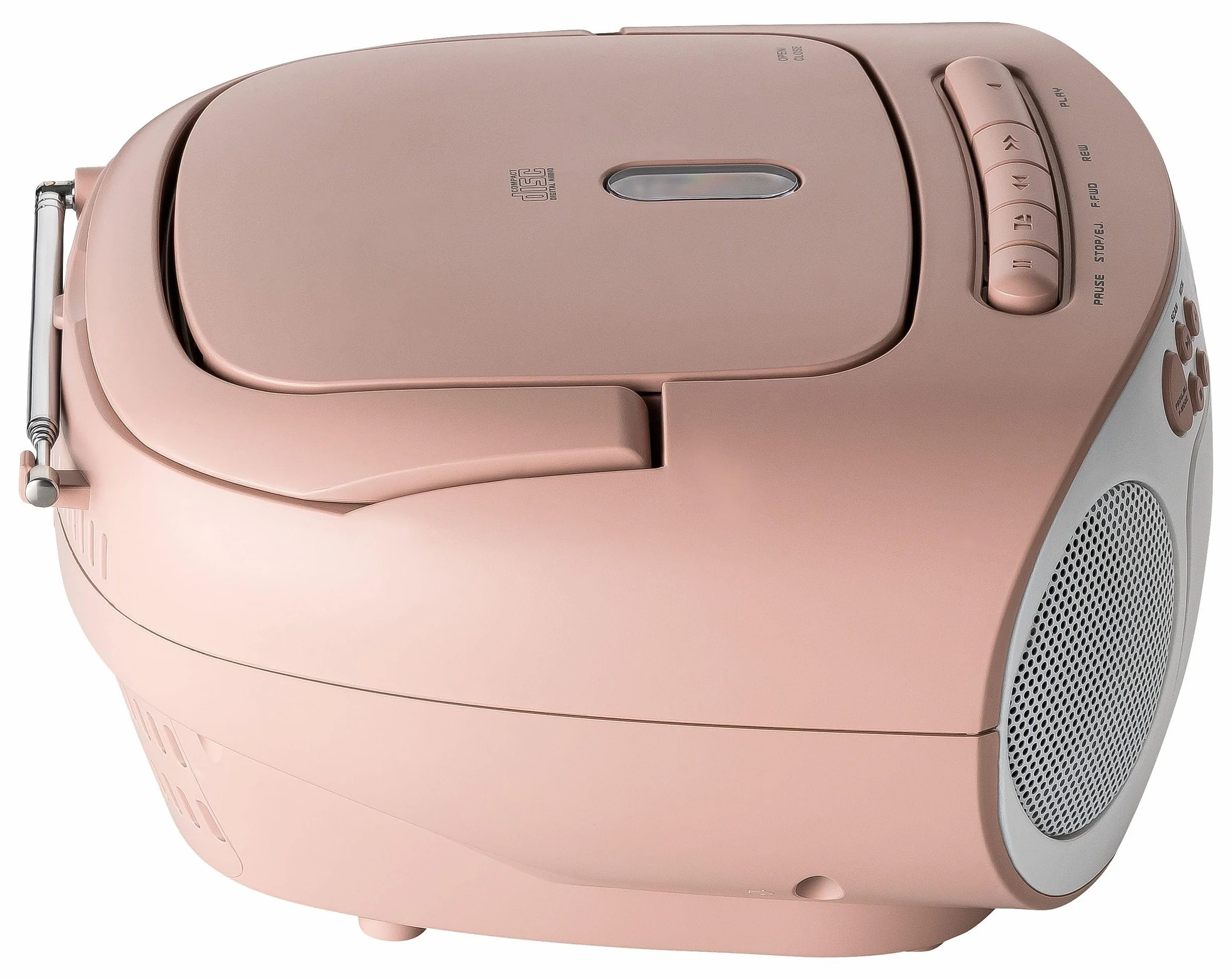 Reflexion RCR2260 odtwarzacz CD z kasetą i radiem do zasilania sieciowego i bateryjnego (radio PLL FM, wyświetlacz LCD, wejście AUX, złącze słuchawkowe), biały/różowy