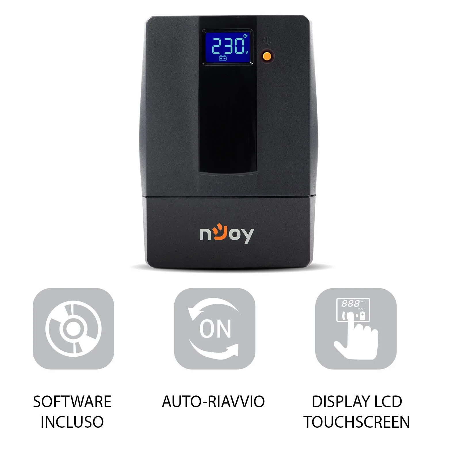 Njoy Horus Plus 800Va Line Interactive Ups 480 W LCD Touch Screen Avr 2 Schuko 1 Rj45 / Rj11 In/Out USB 1 akumulator 12 V 9 Ah
