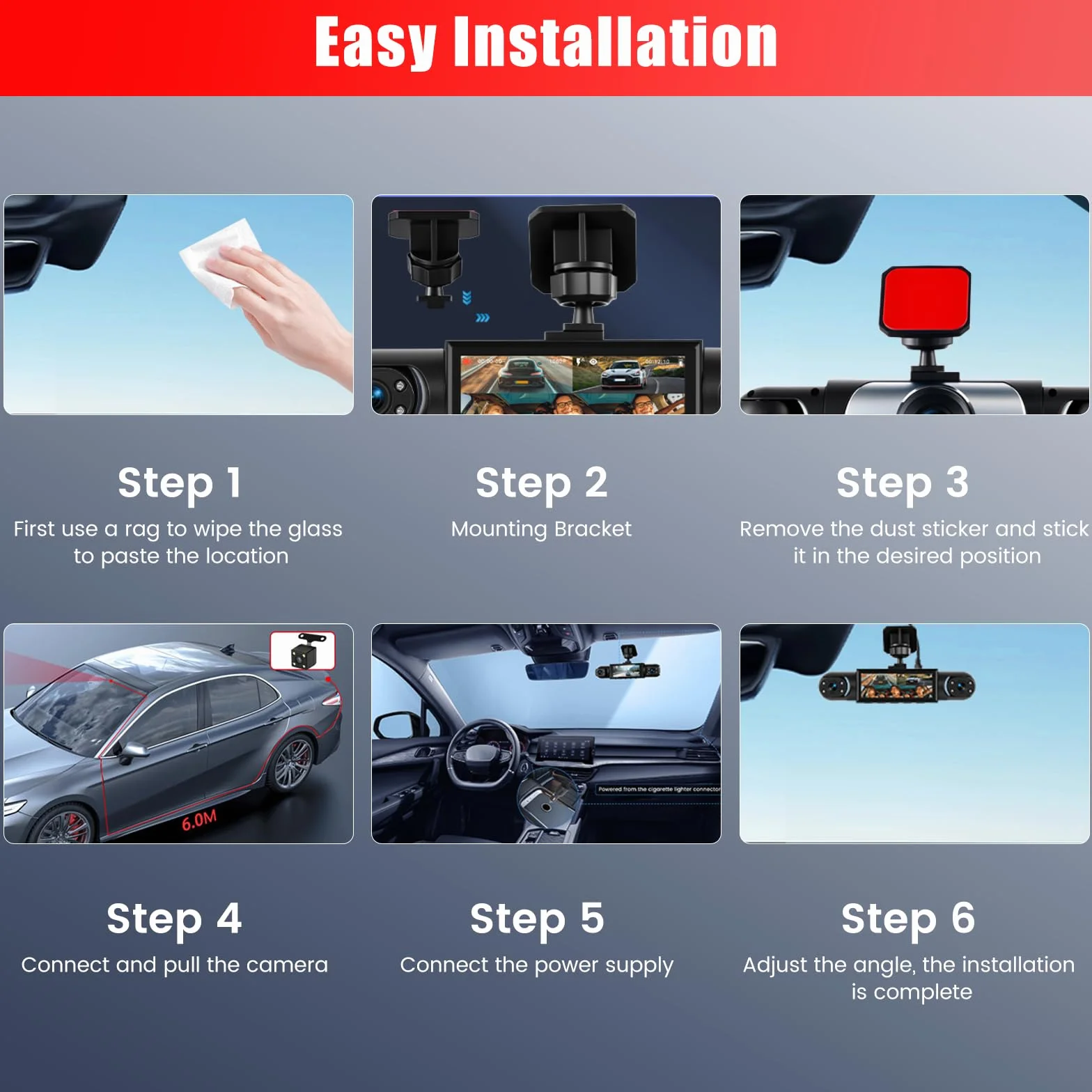 1080P Dash Cam 360 stopni 4 kanały, ekran 3,16 cala z 64 GB | Dashcam z kartą SD 64G, czujnik G, kamera cofania, tryb parkowania 24H, noktowizor, nagrywanie w pętli