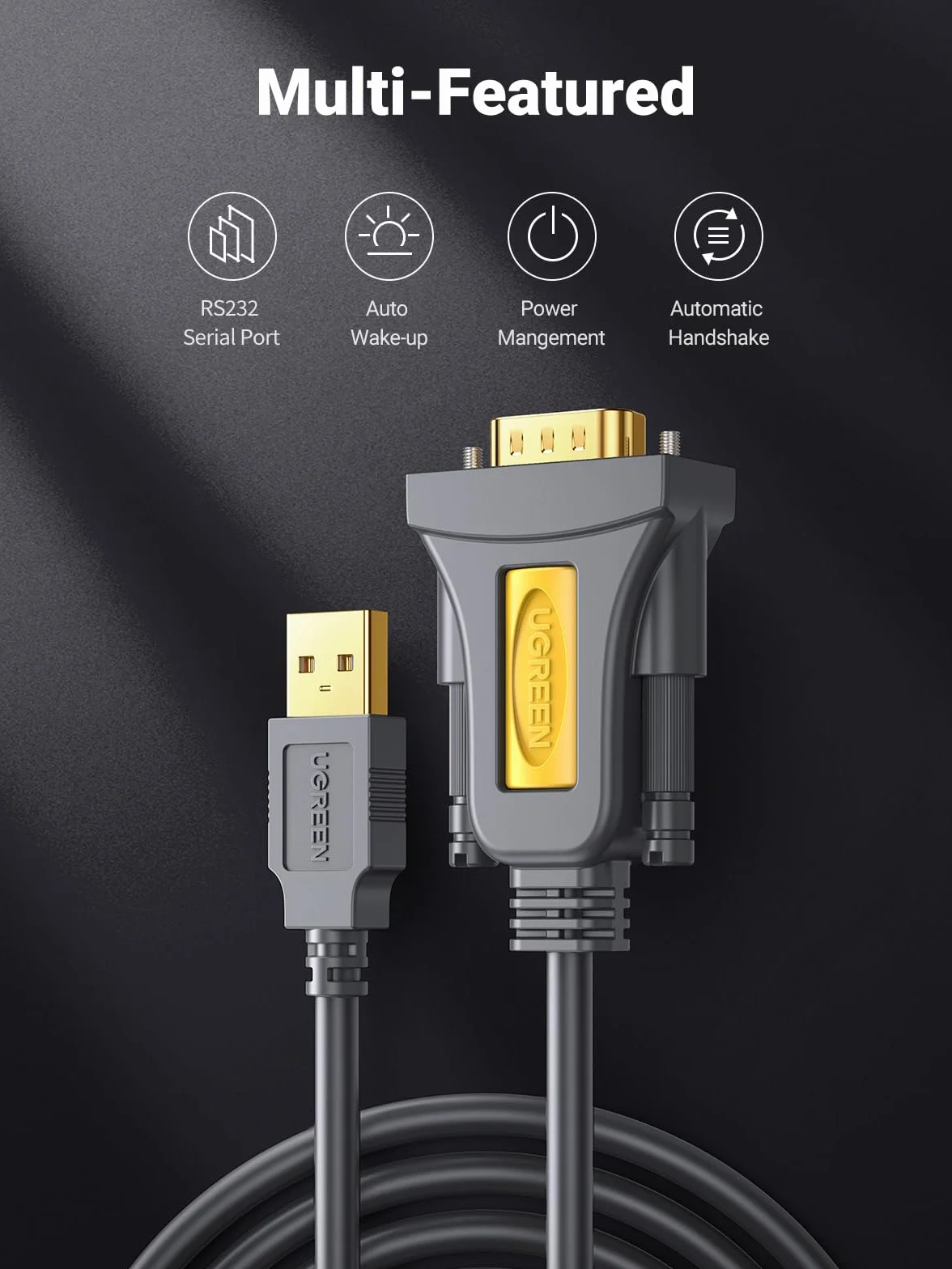 UGREEN Kabel Z Adapterem Usb Do Db9 9-Pinowy Kompatybilny Z Windows 10/8/7 Mac Os X Linux Kompatybilny Z Routerem, Switch, Teleskopem Itp. (1M)