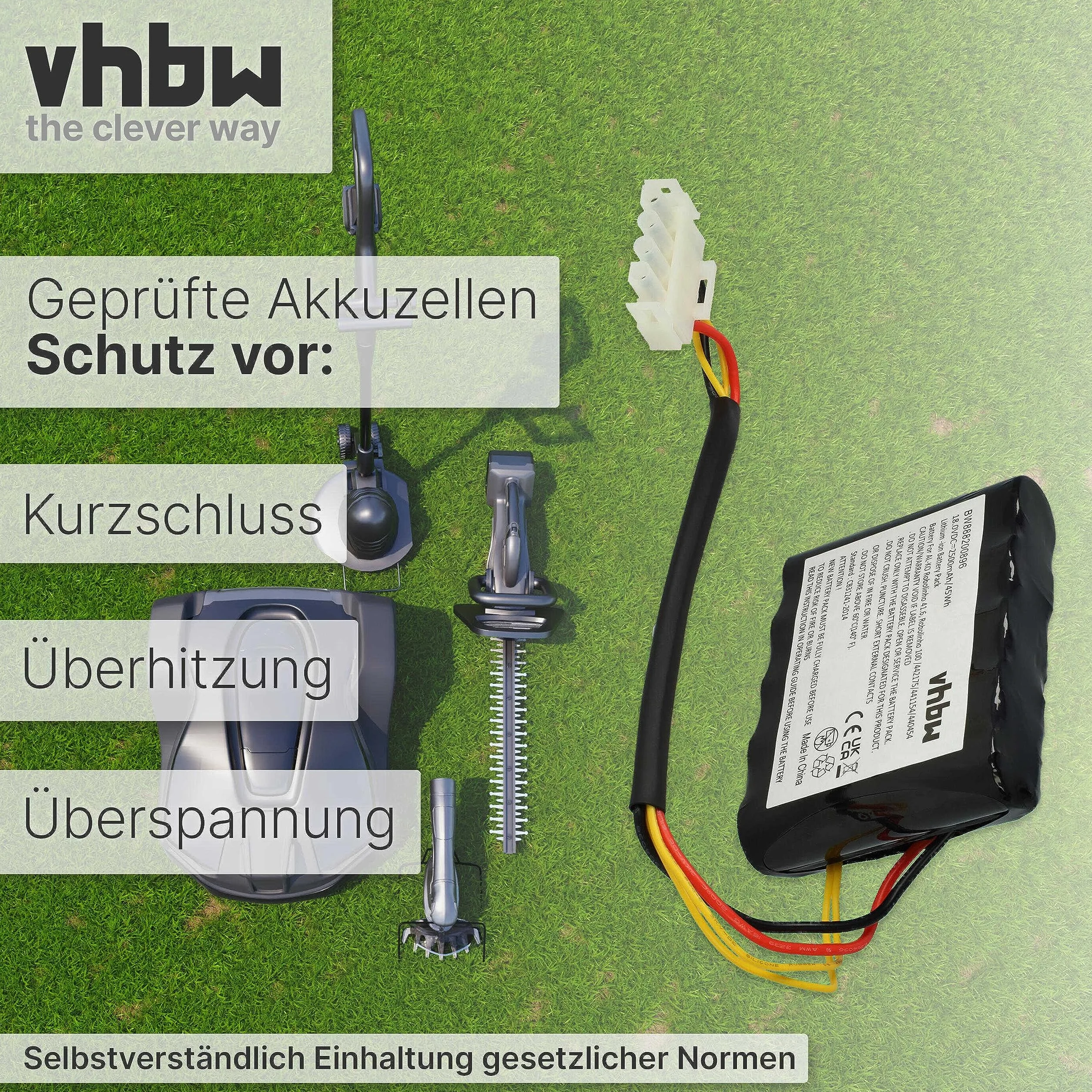 vhbw 1 x akumulator kompatybilny z AL-KO Robolinho 300 E, 450 W, 350 W, 520 W kosiarka do trawy 2500 mAh 18 V litowo-jonowa