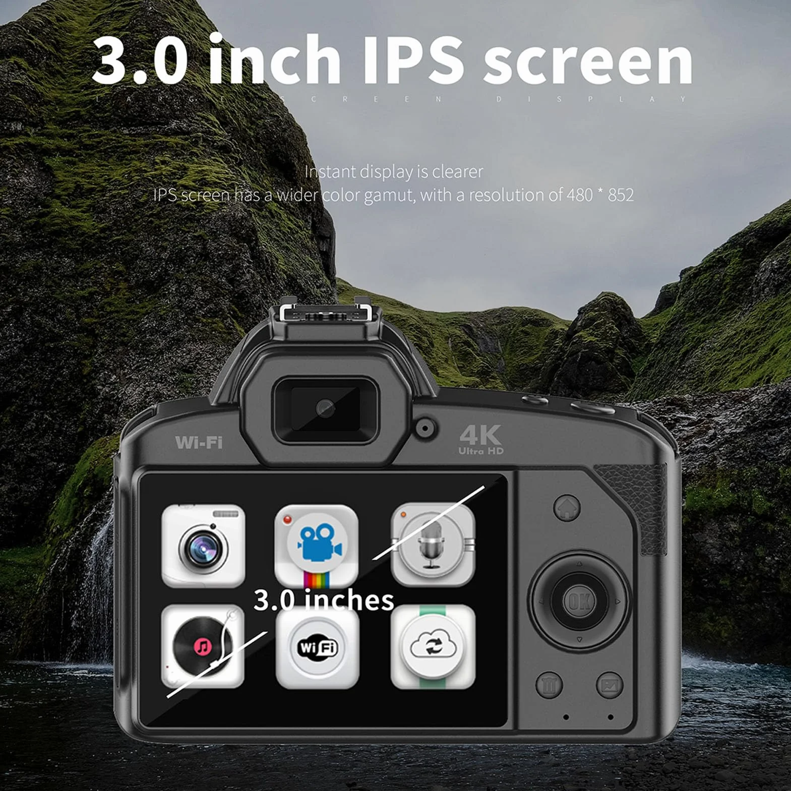 Cyfrowa Lustrzanka Jednoobiektywowa z Obiektywem 2,7 2,95 Mm, Cyfrowa Kamera WiFi z 3,0 calowym Ekranem IPS, Obsługa Kamery do Vlogowania 64 MP, Zoom 16X, Noktowizor
