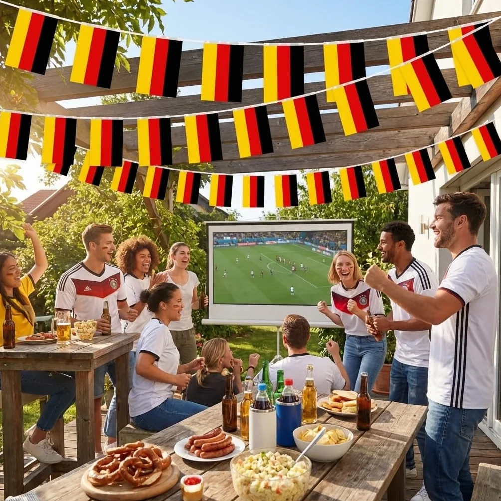 Girlanda z Flagi Niemiec Mistrzostwa Świata 2026 Proporczyki Dekoracyjne dla Kibica Łańcuch 30 Sztuk Flag 10Metrów 14x21cm Odporny Poliester na Imprezę Strefa Kibica Ogród Poliester DE