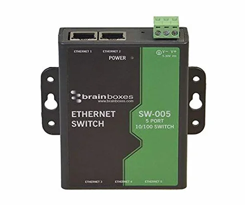 BRAINBOXES Przełącznik ETHERNET, PRZEMYSŁOWY 5-portowy | Produkty sieciowe Przełącznik ETERNET/MODUŁY Komputer PC, 1 szt. - SW-005