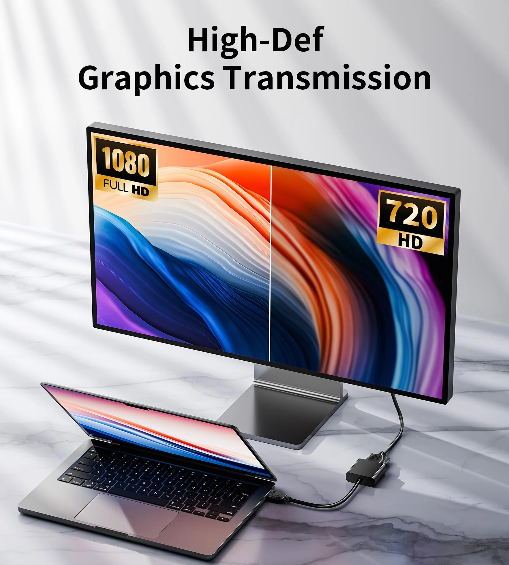 BHHB HDMI na VGA, jednokierunkowy adapter HDMI do monitora VGA (wtyczka na gniazdo), kabel HDMI do VGA, kompatybilny z monitorem komputerowym, laptopem, projektorem, HDTV, Chromebookiem, Raspberry Pi