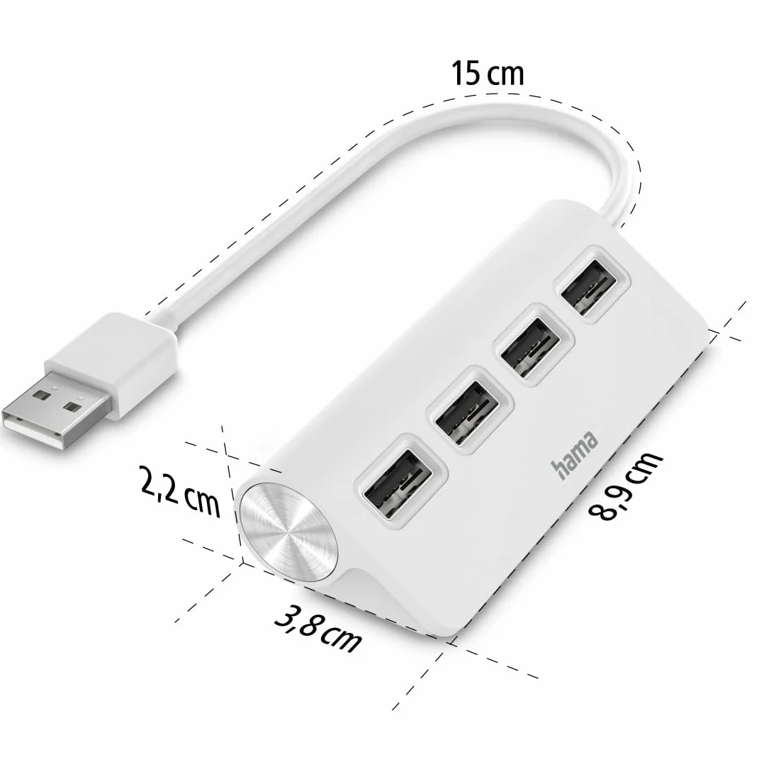 Hama Kompaktowy hub USB 2.0 4xUSB-A 480 Mbps 4 porty biały