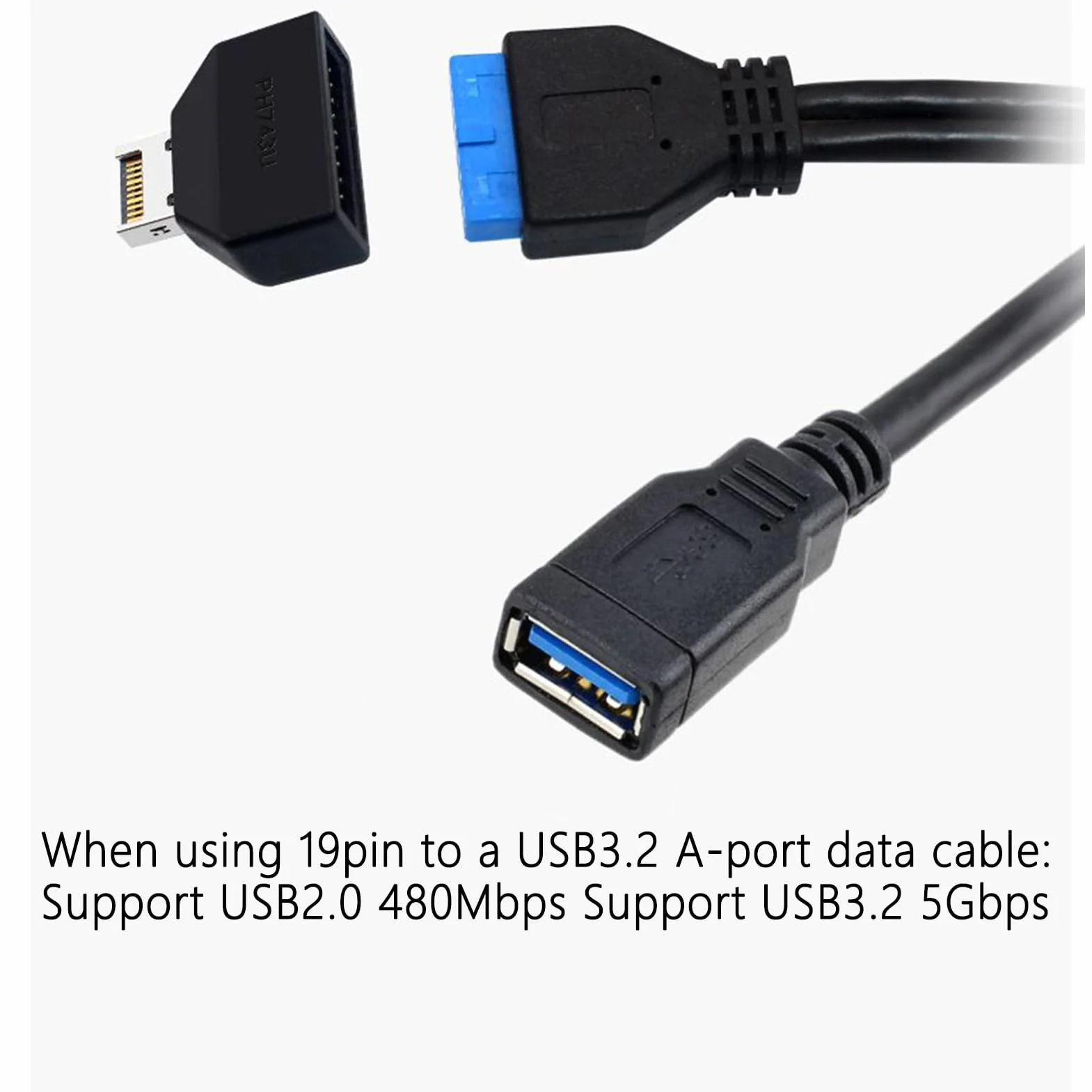 Adapter USB z dwoma przednimi portami Wewnętrzny konwerter złącza | Rozszerzenie USB 3.2E na 19P z dwoma portami do stacji transferu danych PC w biurze domowym