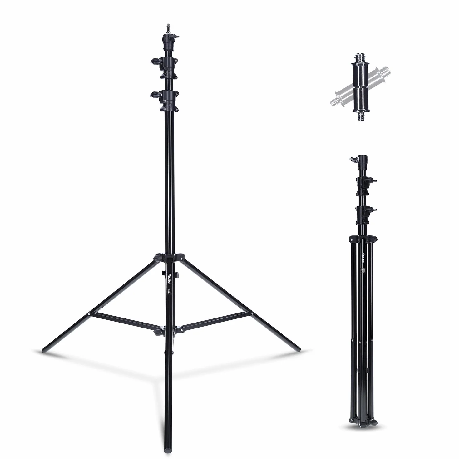 Rollei Profesjonalny statyw do lampy 285 cm - wytrzymały aluminiowy statyw do lamp studyjnych, regulacja wysokości w zakresie od 125 do 285 cm, w zestawie amortyzacja uderzeń - czarny