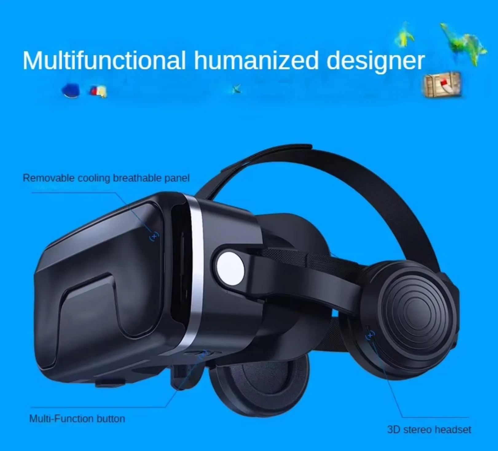 Kaskówka VR, zestaw wirtualnej rzeczywistości 3D dla dorosłych i dzieci, okulary VR do filmów 3D, gier wideo, okulary VR do iPhone 16, 15, 14, 13, Pro Max Plus, Samsung Galaxy S24, S23, S22