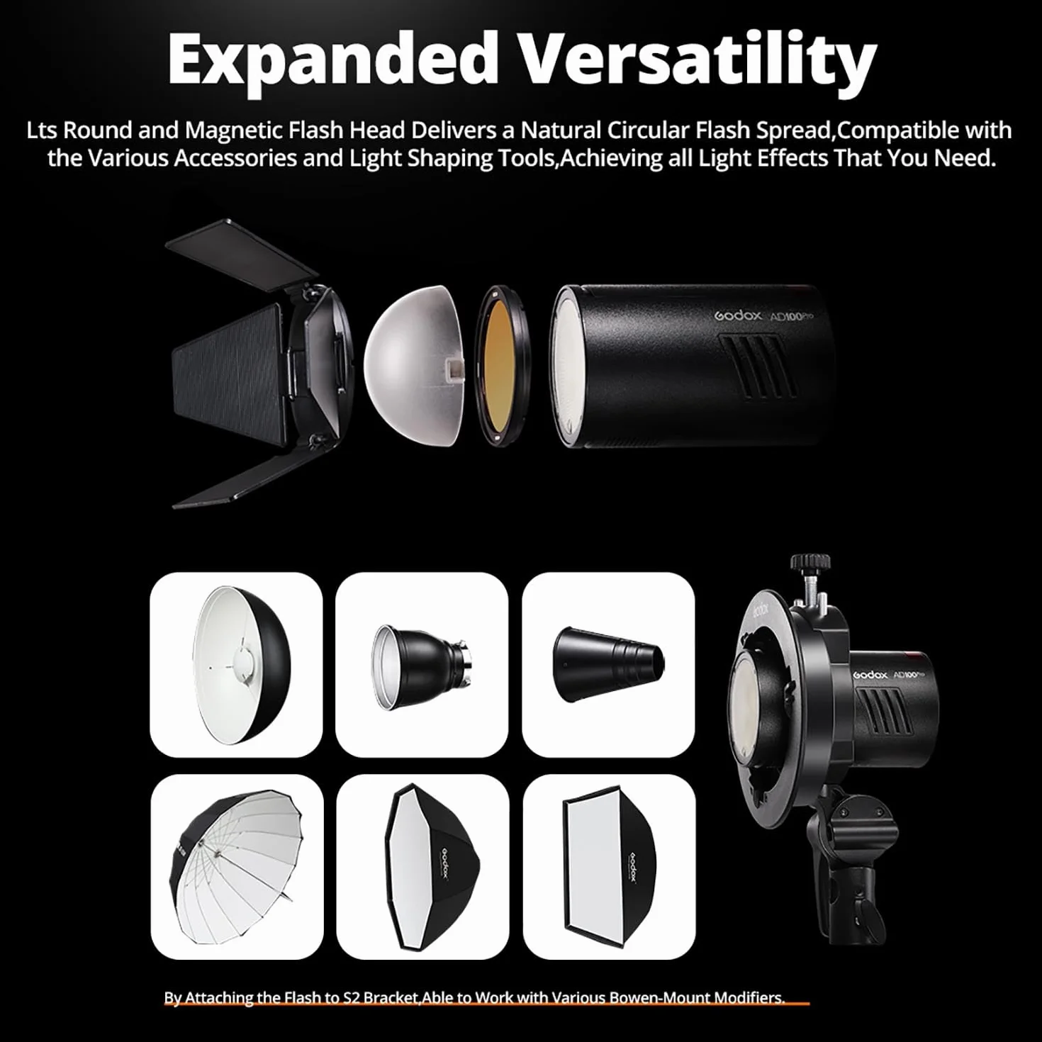 Godox AD100Pro AD100 PRO 100Ws TTL 2,4 G HSS 1/8000s kieszonkowa lampa błyskowa z baterią litową 7,2 V/2600 mAh 360 błysków pełnej mocy, kompatybilna z Nikon, Sony, Canon, Fuji, Olympus i Panasonic