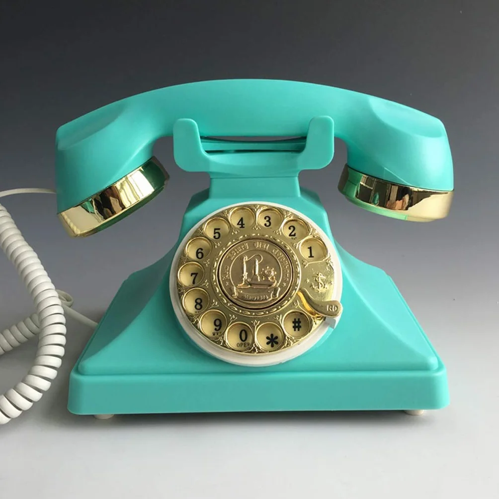 Antyczny telefon z tarczą obrotową, kreatywny, modny, biurowy, domowy, przewodowy, bezprzewodowy, zabytkowy, retro, telefon stacjonarny (zielony b)