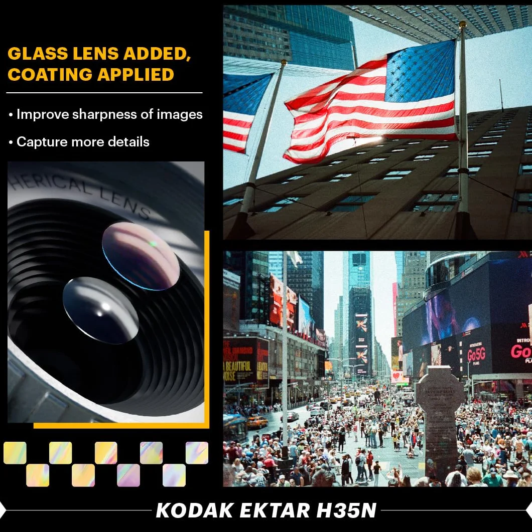 KODAK EKTAR H35N półramkowa kamera filmowa, 35 mm, wielokrotnego użytku, bez ostrości, funkcja żarówki, wbudowany filtr gwiazdkowy, powlekany ulepszony obiektyw (folia i bateria AAA nie są dołączone)