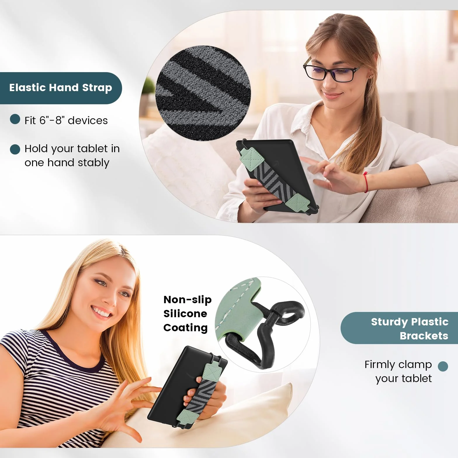 MoKo Security Hand-Strap for 6-8" Kindle eReaders Fire Tablet - Kindle/Kobo/Voyaga/Lenovo/Sony Kindle E-Book Tablet, High-elasticity Versatile Hand Strap Lightweight Finger Grip Holder, Mint Green