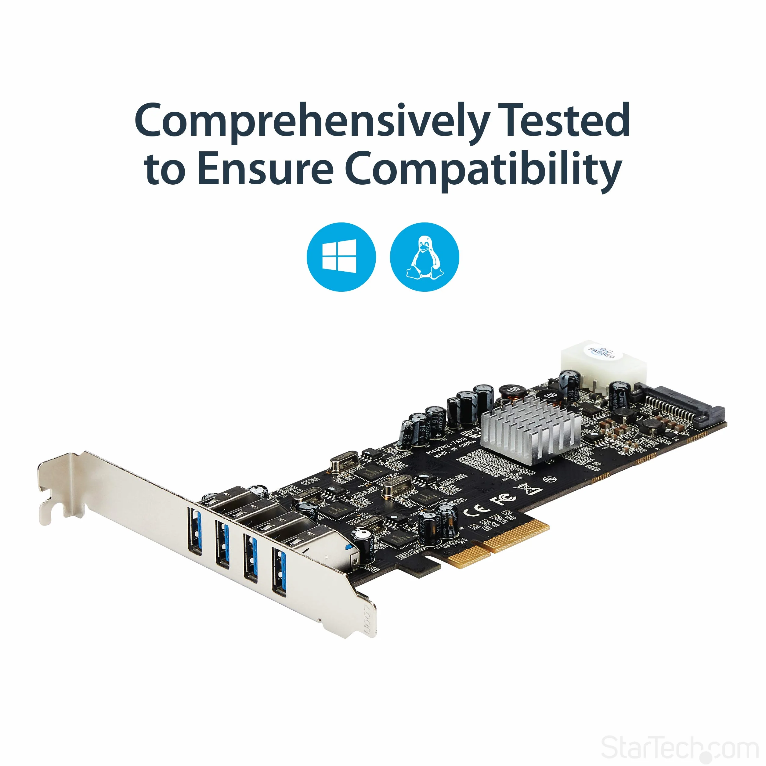 StarTech.com 4-portowa karta USB 3.0 PCIe z 4 dedykowanymi kanałami 5 Gb/s (USB 3.2 Gen 1) - UASP - SATA / LP4 Power - karta adaptera PCI Express (PEXUSB3S44V)