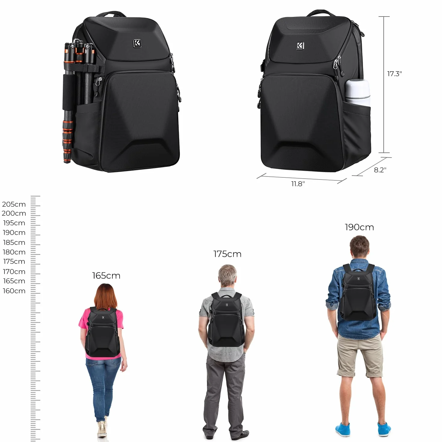 K&F Concept Plecak na aparat twarda obudowa z uchwytem na statyw i kieszenią na laptopa