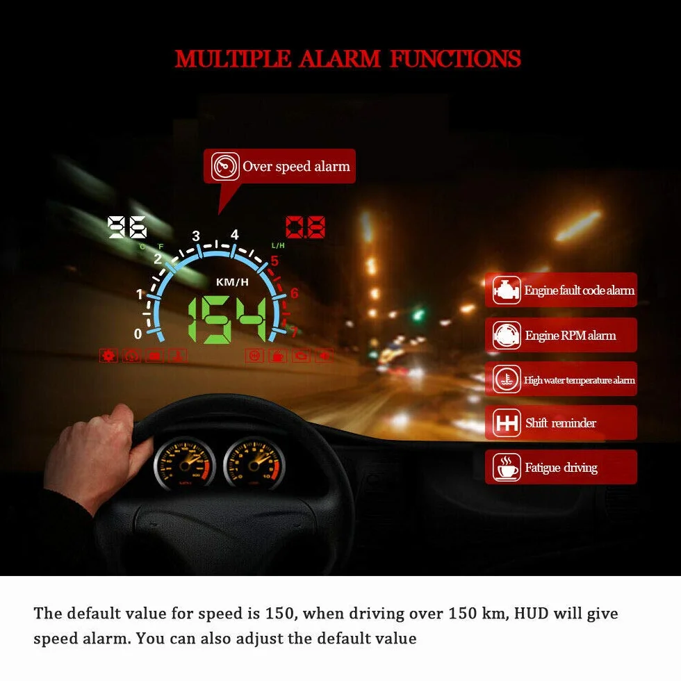 Wyświetlacz samochodowy HUD, cyfrowy tachometr do projektora Riloer Car Head Up z ekranem HD 5,8", interfejsem OBDII EUOBD, RPM