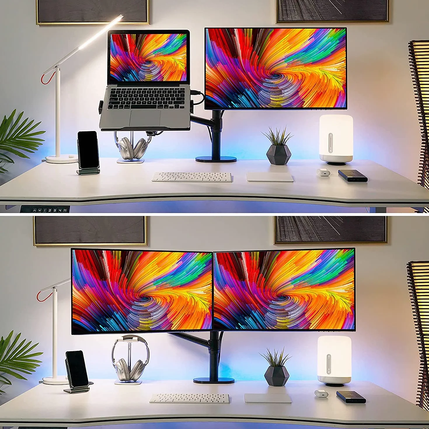 ThingyClub podwójny stojak na laptopa i monitor – pojedyncza wysokość regulowana sprężyna gazowa ramię laptopa i stojak na jedno ramię / uchwyt obrotowy uchwyt na biurko do monitora pasuje do ekranu komputera o przekątnej od 17 do 27 cali (czarny)