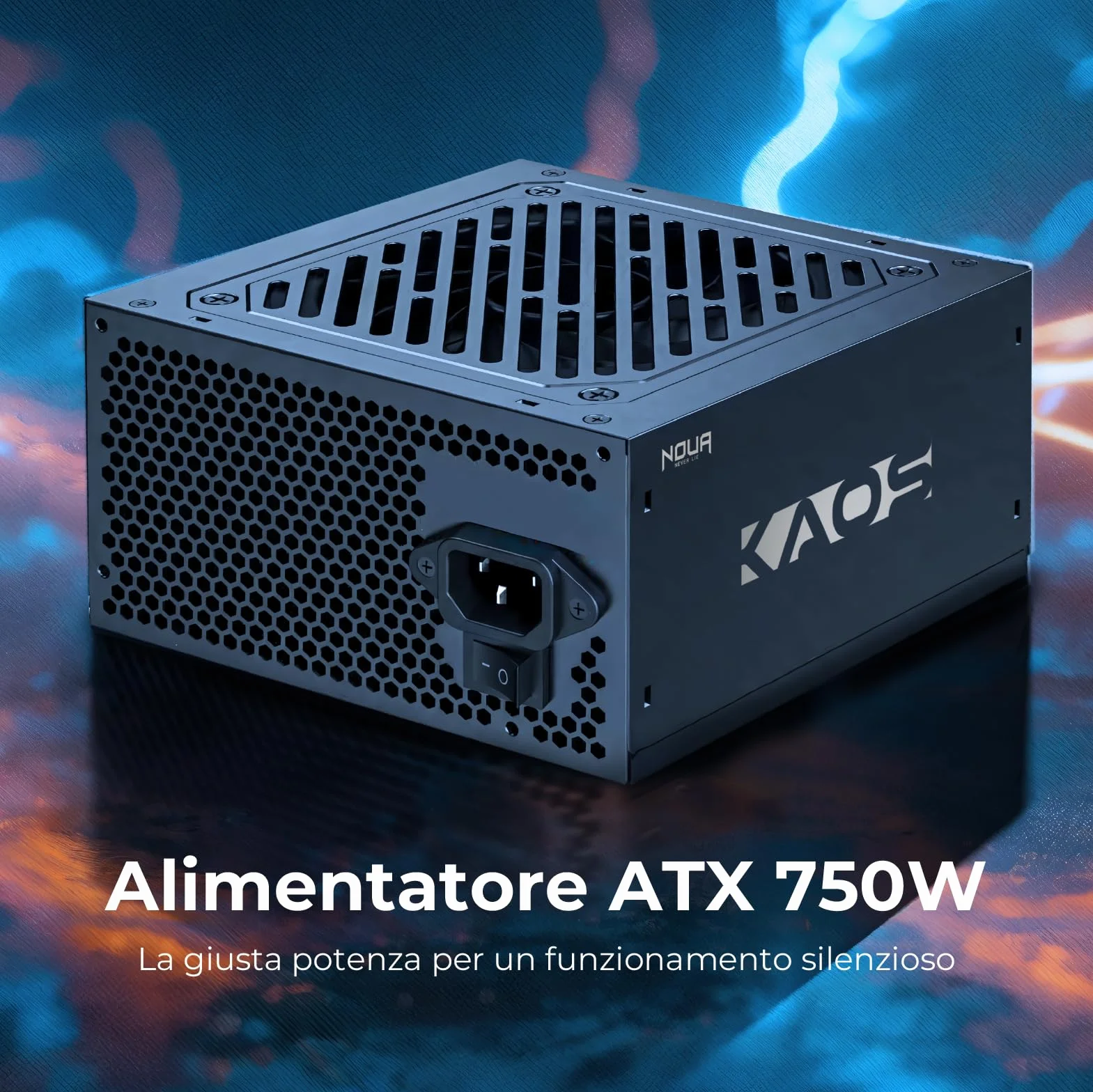 Noua Kaos 750W ATX Zasilacz do PC Gaming 750 W, spełnia 80 brązów, DC do DC, cichy wentylator 120 mm, aktywny PFC, płaskie kable
