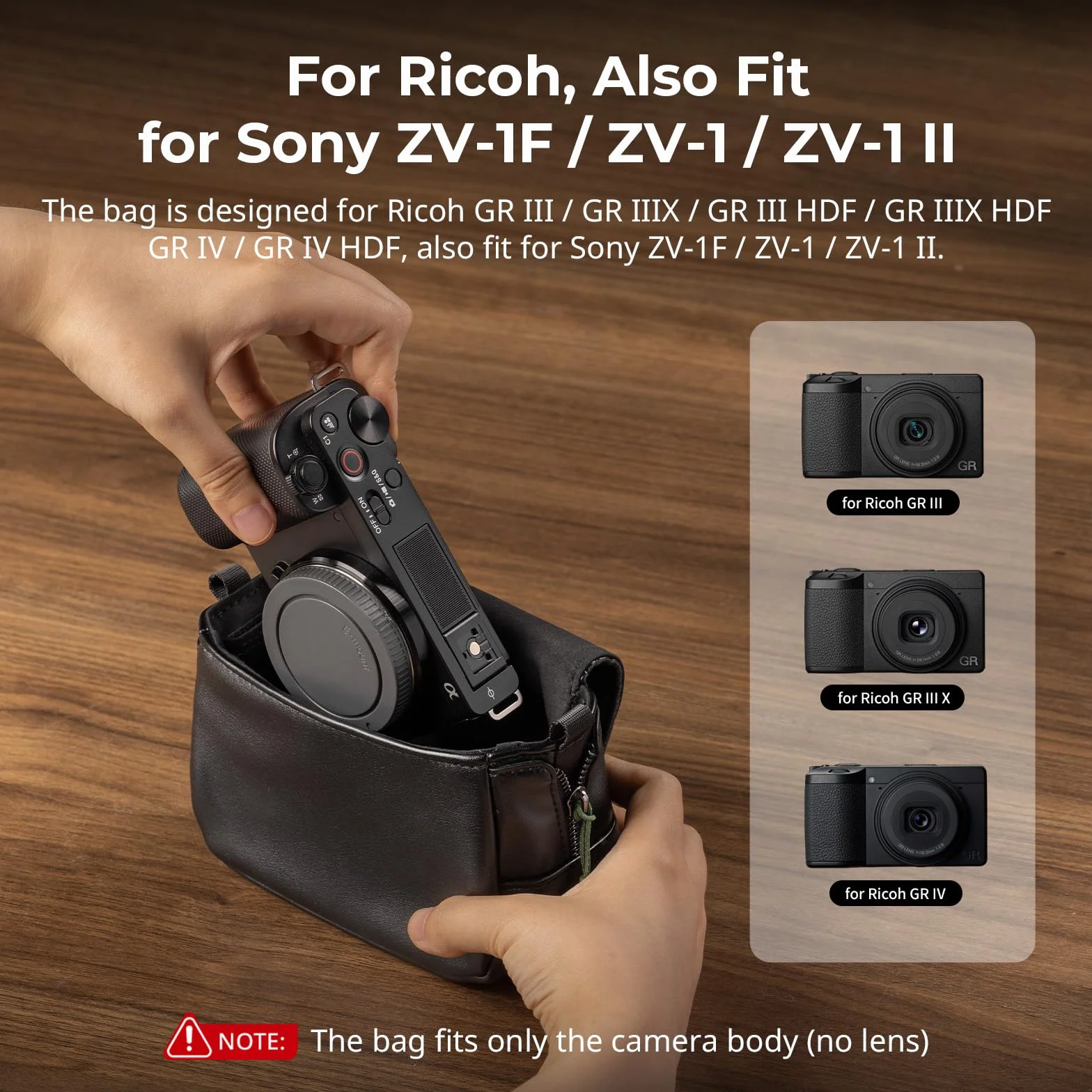 SMALLRIG Kompaktowa torba na aparat, torba na ramię z paskiem na ramię, skórzany futerał z magnetycznym zatrzaskiem do Ricoh serii GR, dla fotografów (czarny) - 5673
